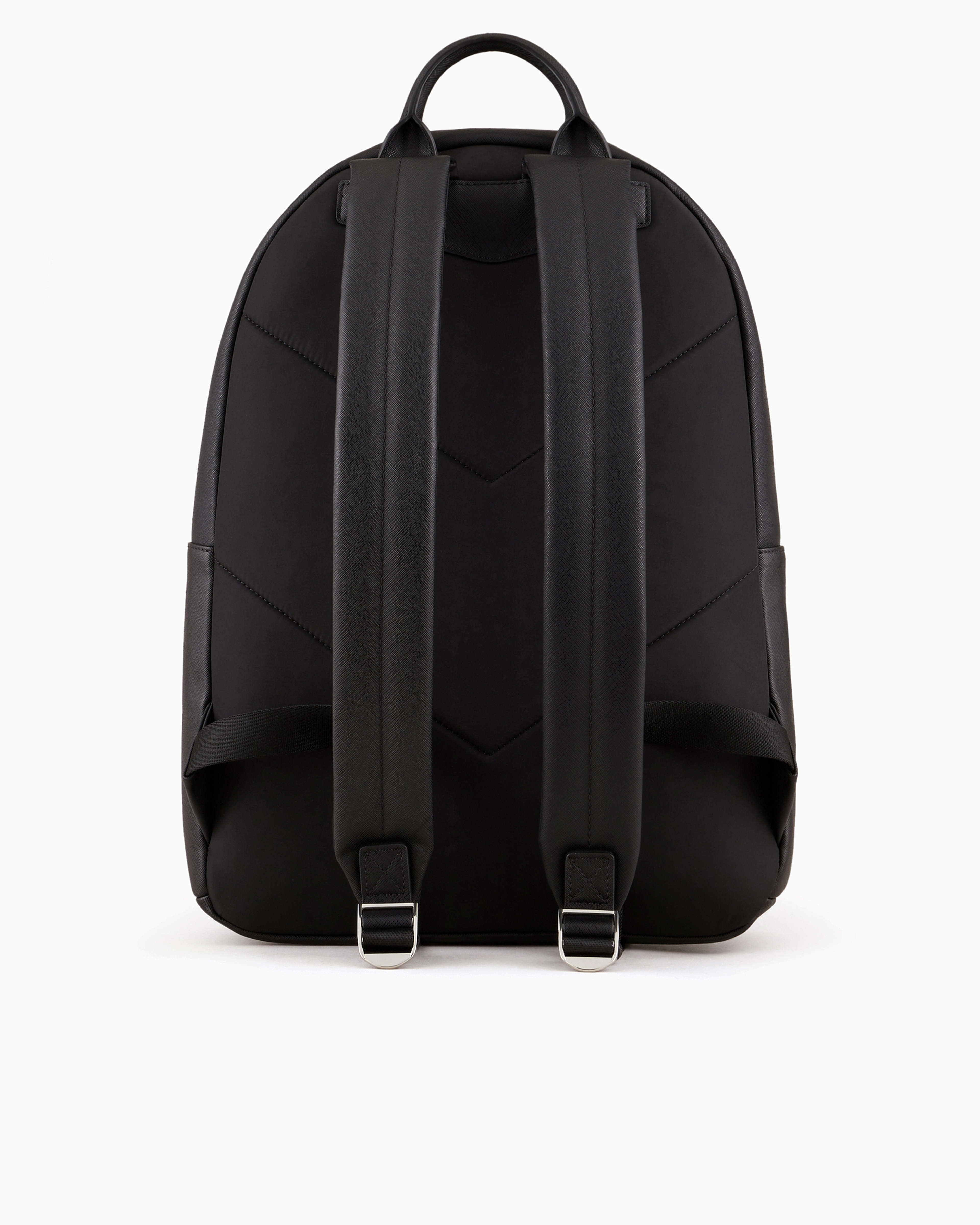 Emporio Armani Asv Regenerated Saffiano Leather Round Backpack With Eagle Plate In Black