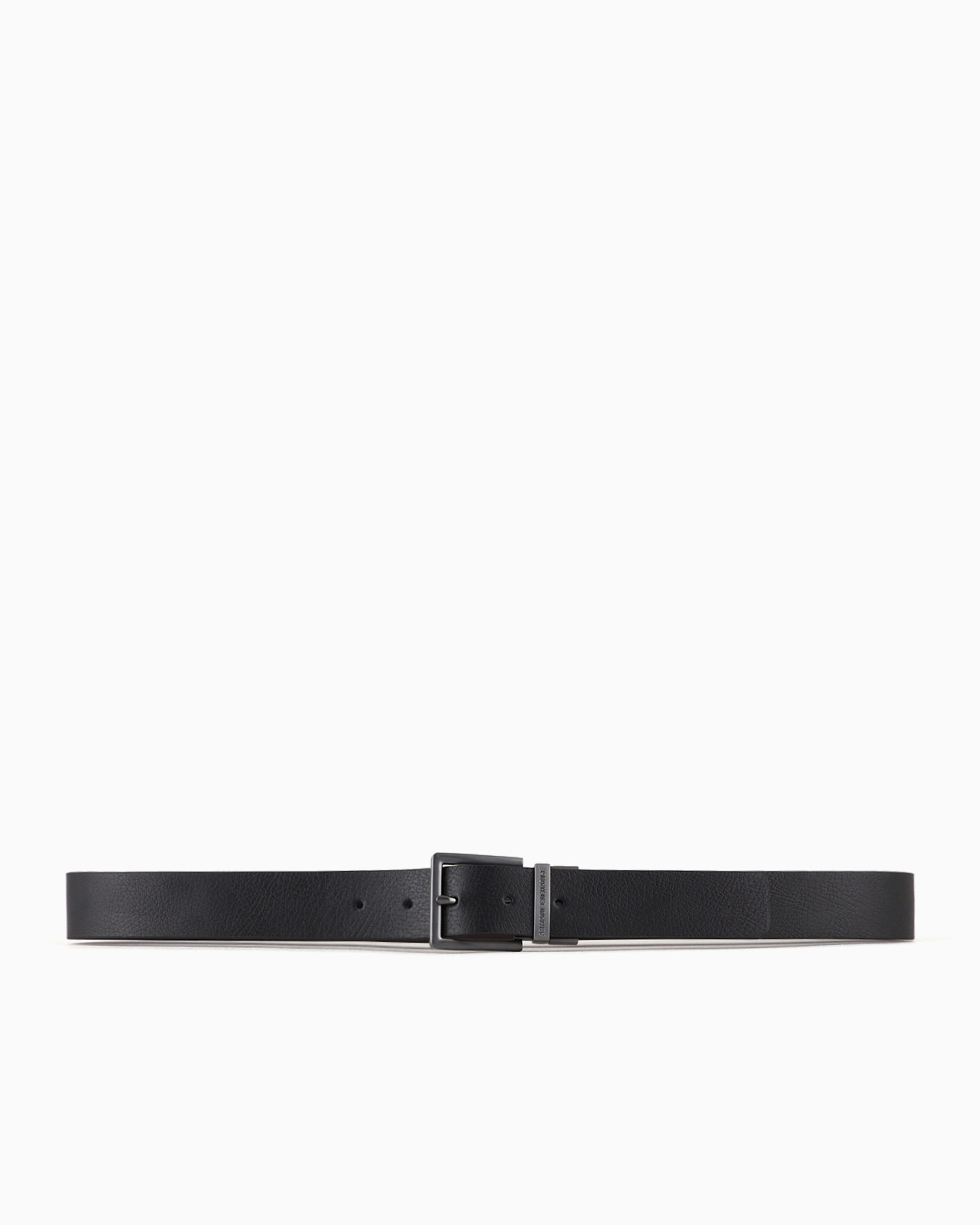 Shop Armani Exchange Leather Belt With Rectangular Buckle In Black 1