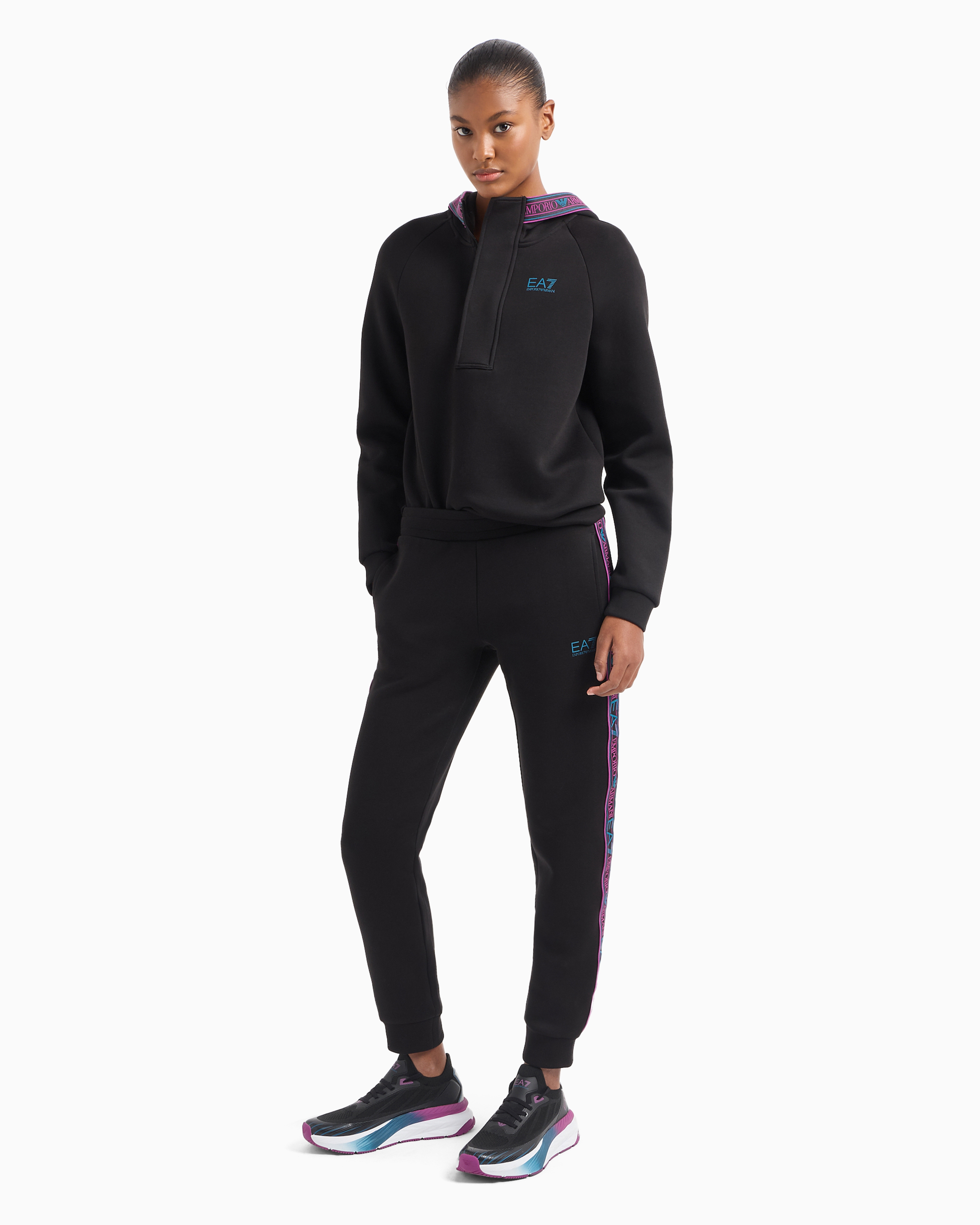 Shop Ea7 Dynamic Athlete Hooded Sweatshirt In Natural Ventus7 Technical Fabric In Black