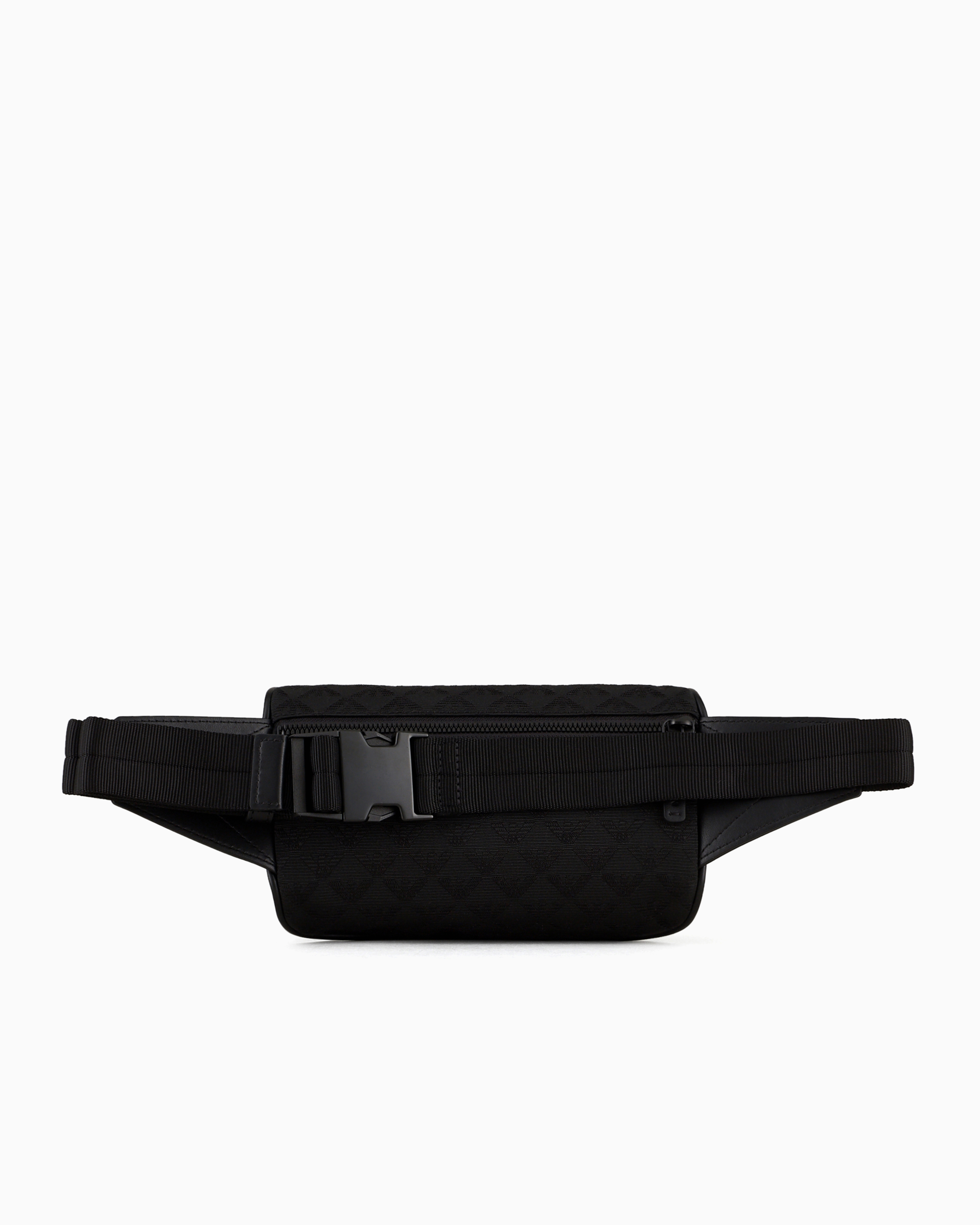 Emporio Armani Nylon Belt Bag With All-over Jacquard Eagle In Black