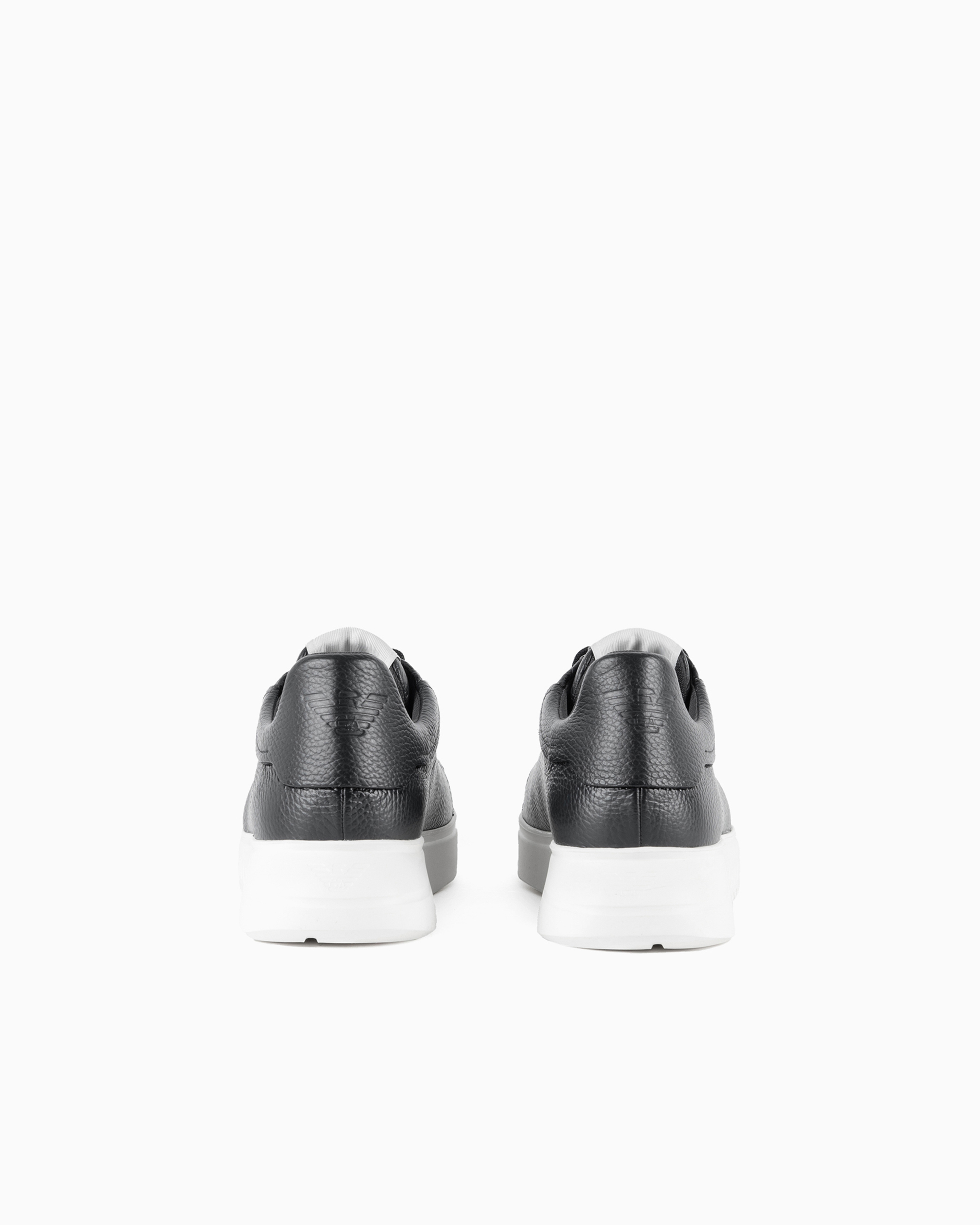 Emporio Armani Official Store Tumbled Leather Sneakers In Black