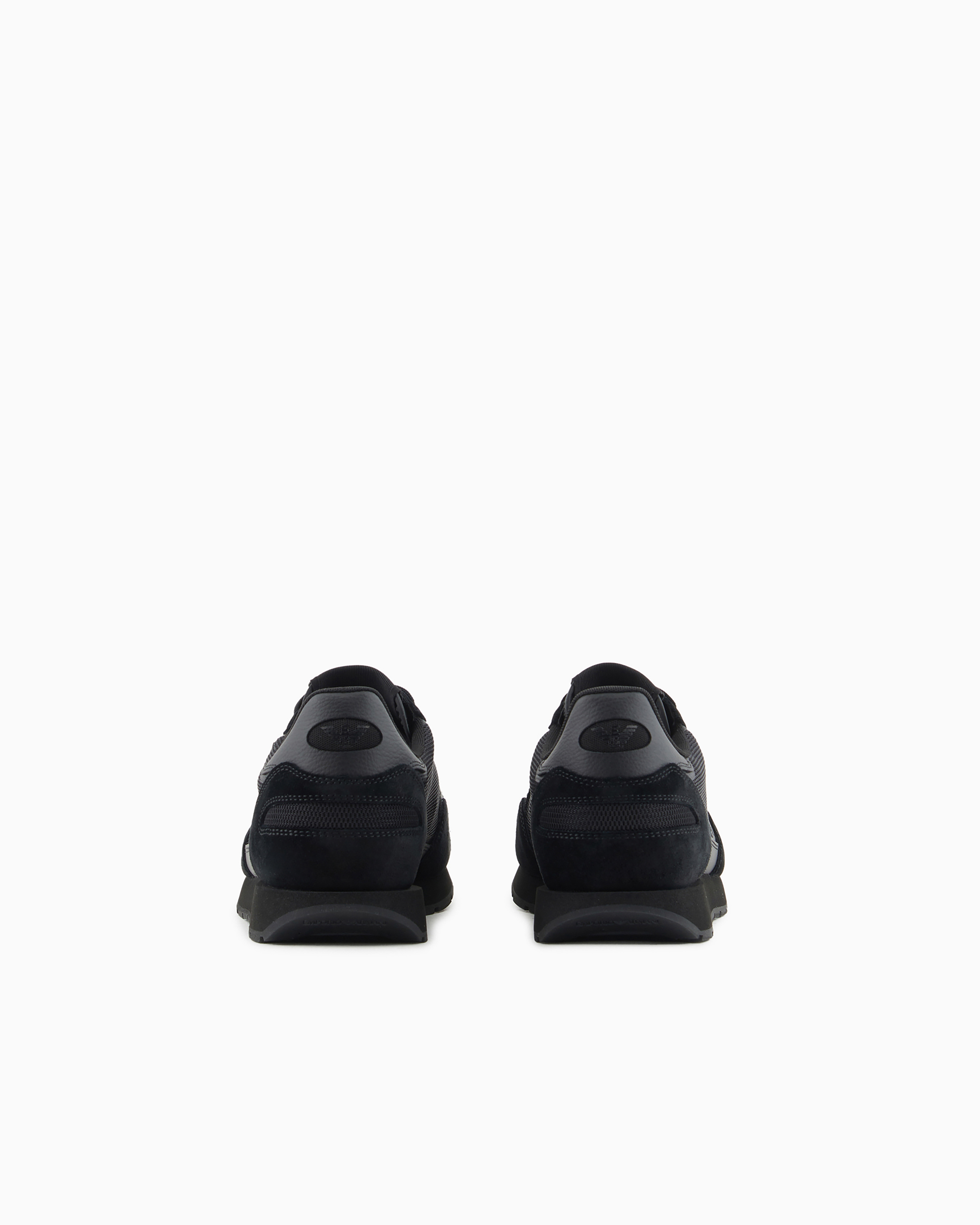 Emporio Armani Official Store Mesh Sneakers With Suede Details And Eagle Patch In Deep Black