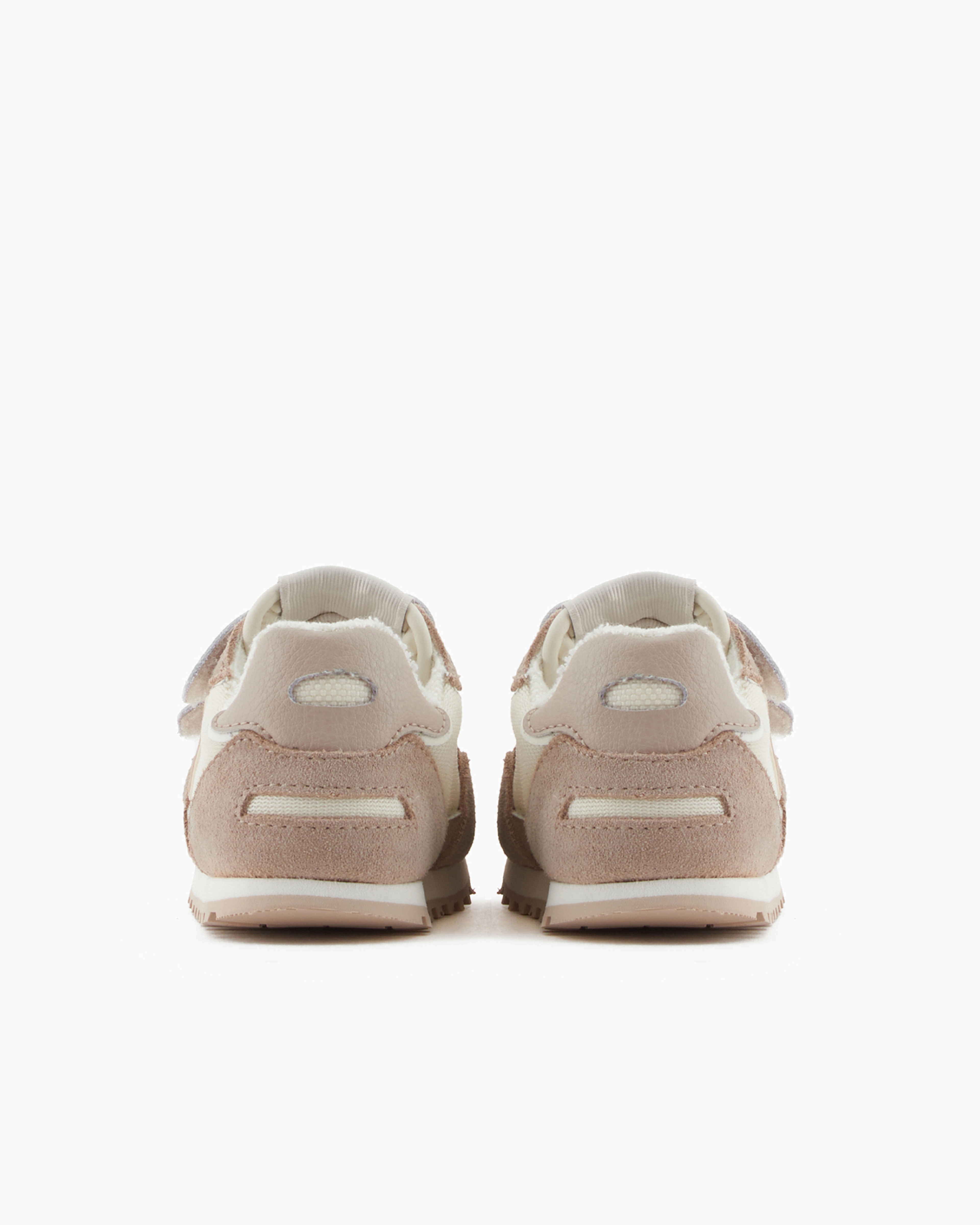 Emporio Armani Official Store Suede And Mesh Sneakers With Eagle And Velcro In Beige Logo