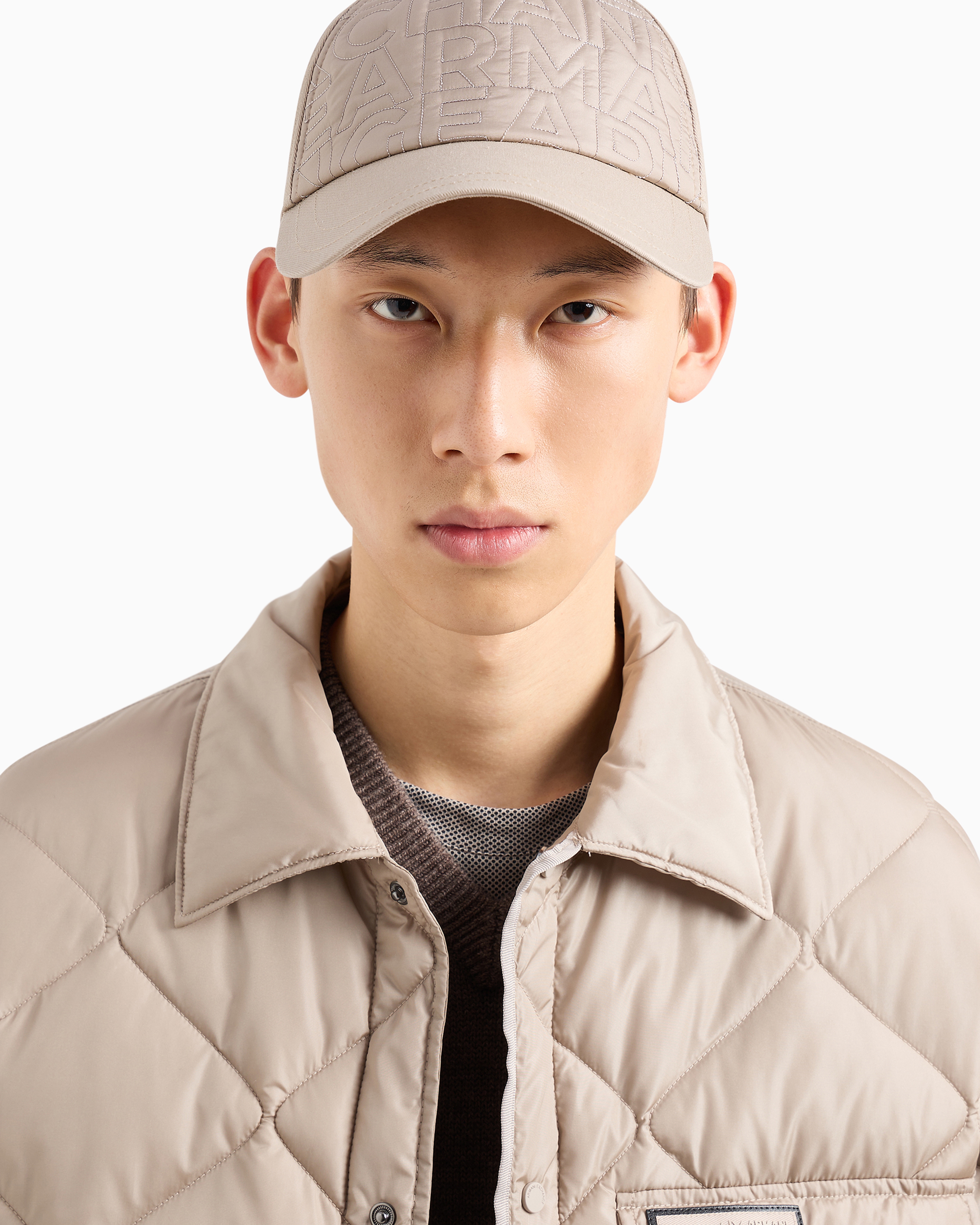 Shop Armani Exchange Asv Nylon Quilted And Padded Jacket In Beige