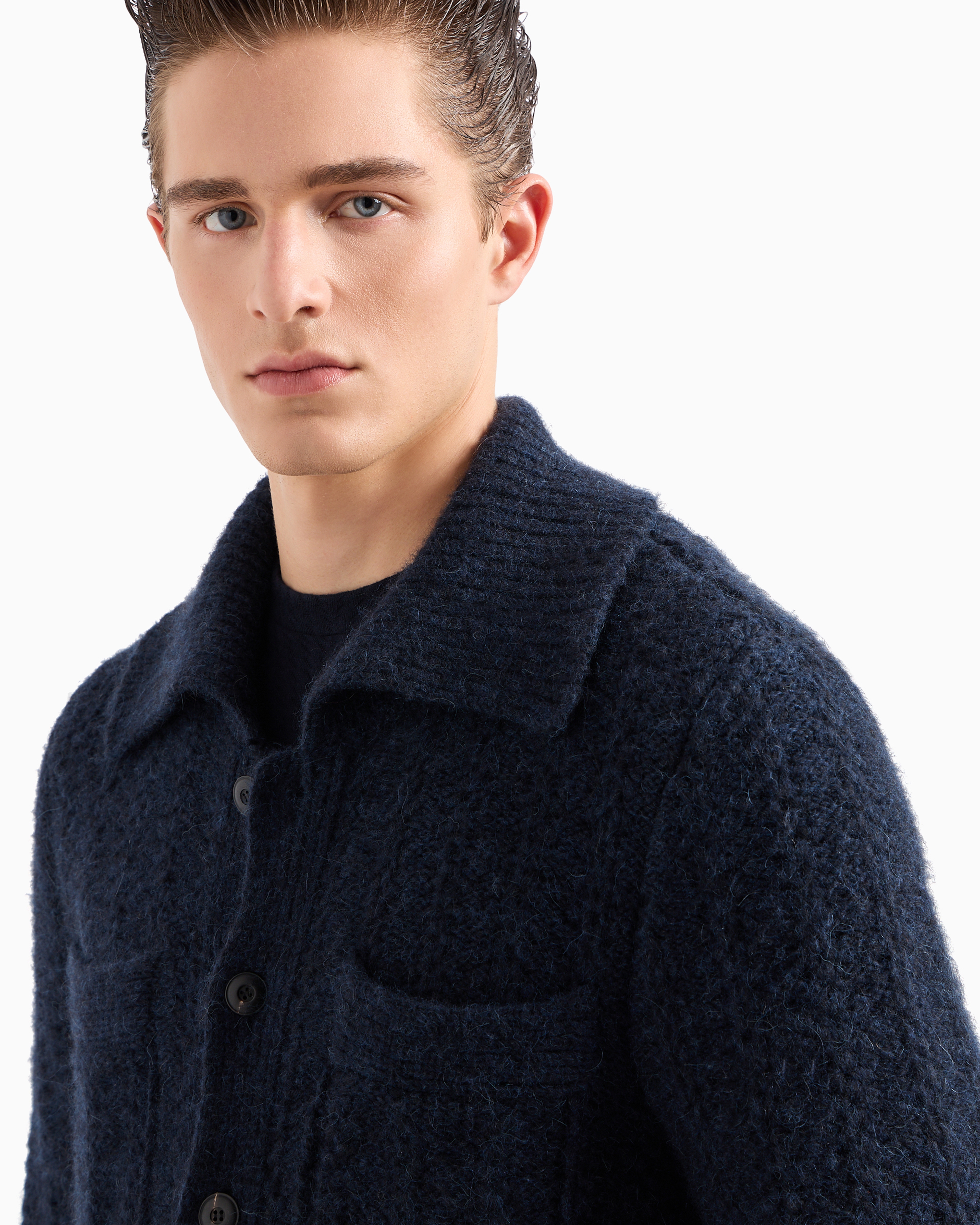 Giorgio Armani Official Store Alpaca And Cotton Cardigan In Blue