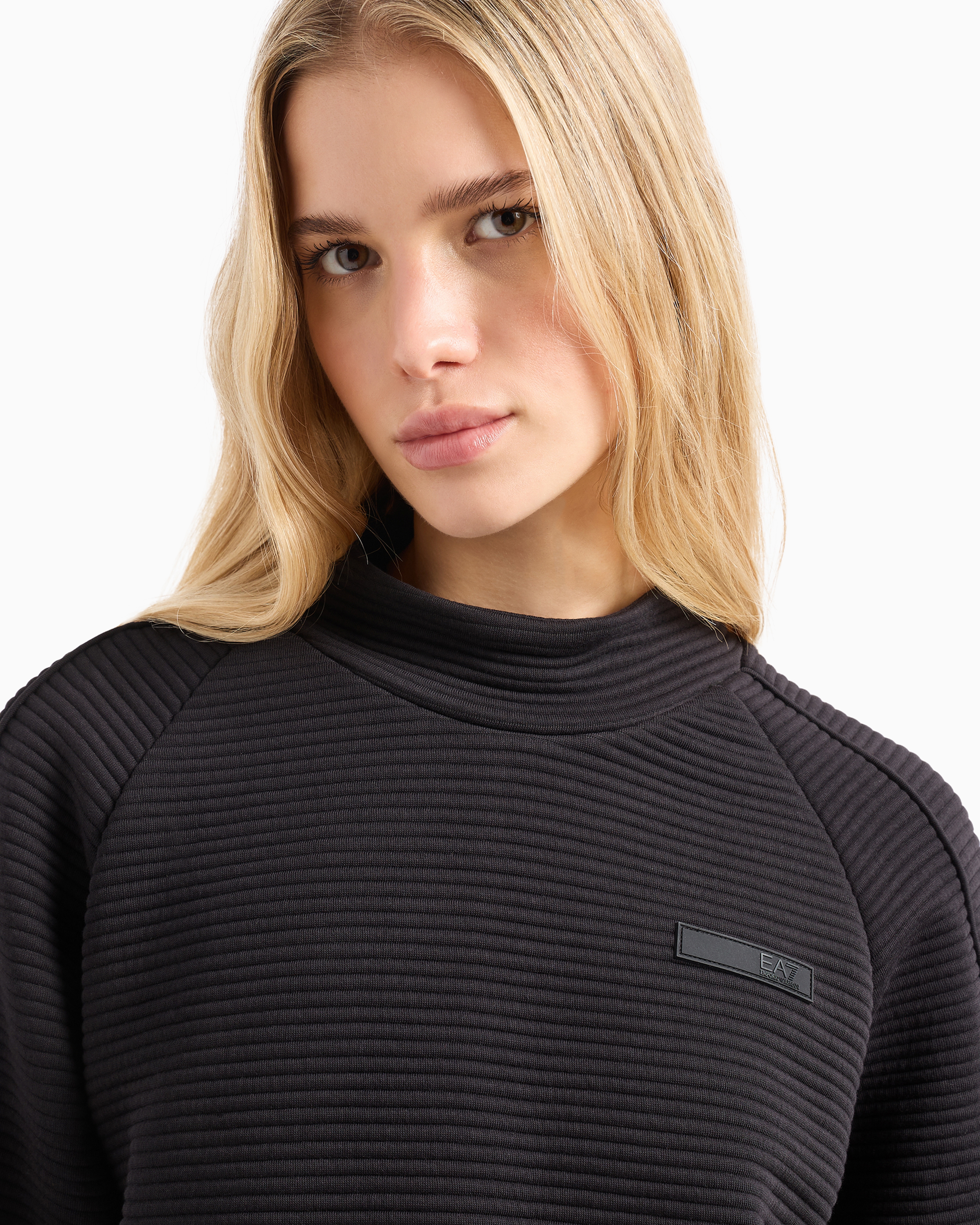 Shop Ea7 Sporty Forever Cotton-blend Cropped Sweatshirt In Black