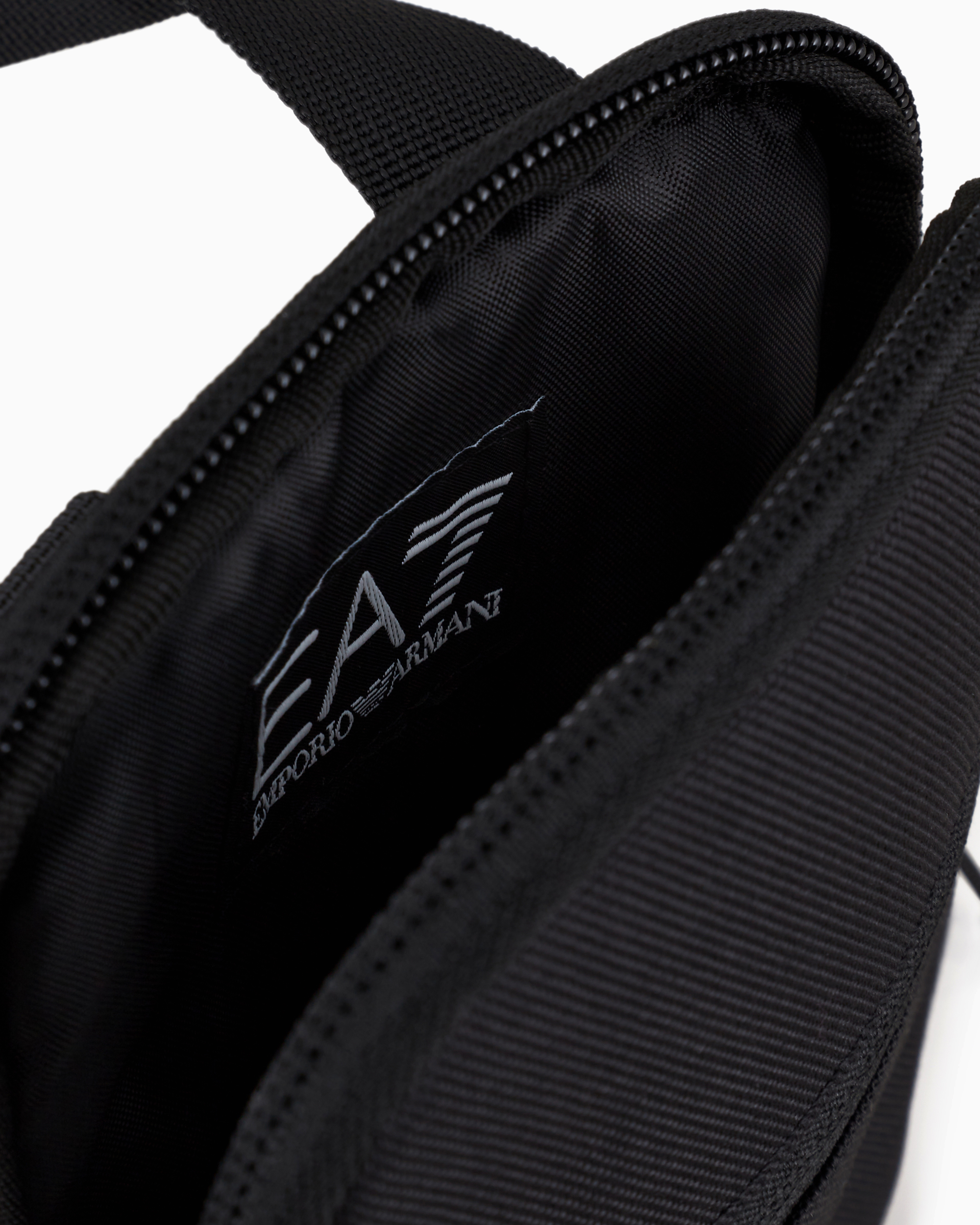 Emporio Armani Recycled Fabric Train Core Mini Shoulder Bag In Black