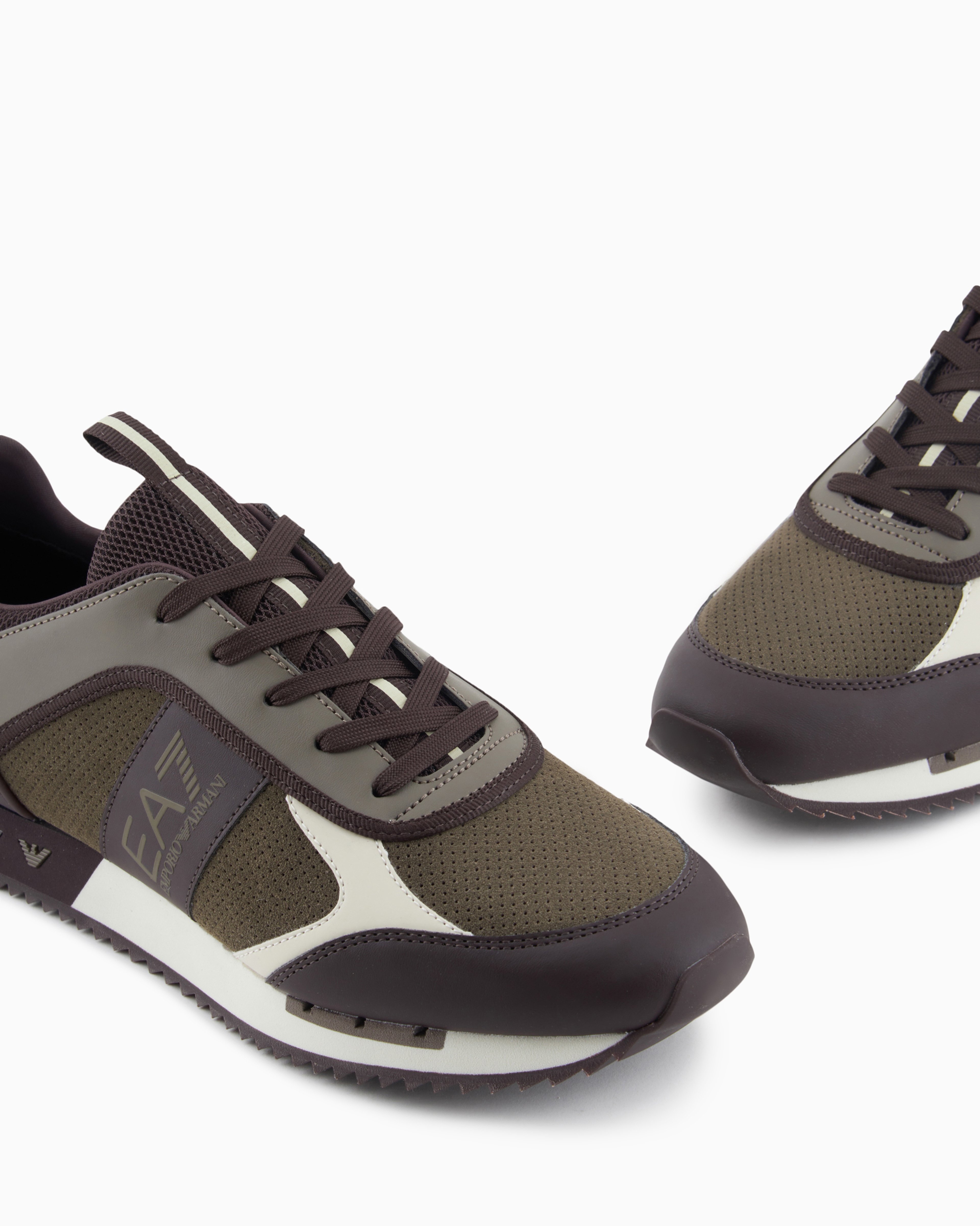 Shop Ea7 Black & White Suede Sneakers In Brown