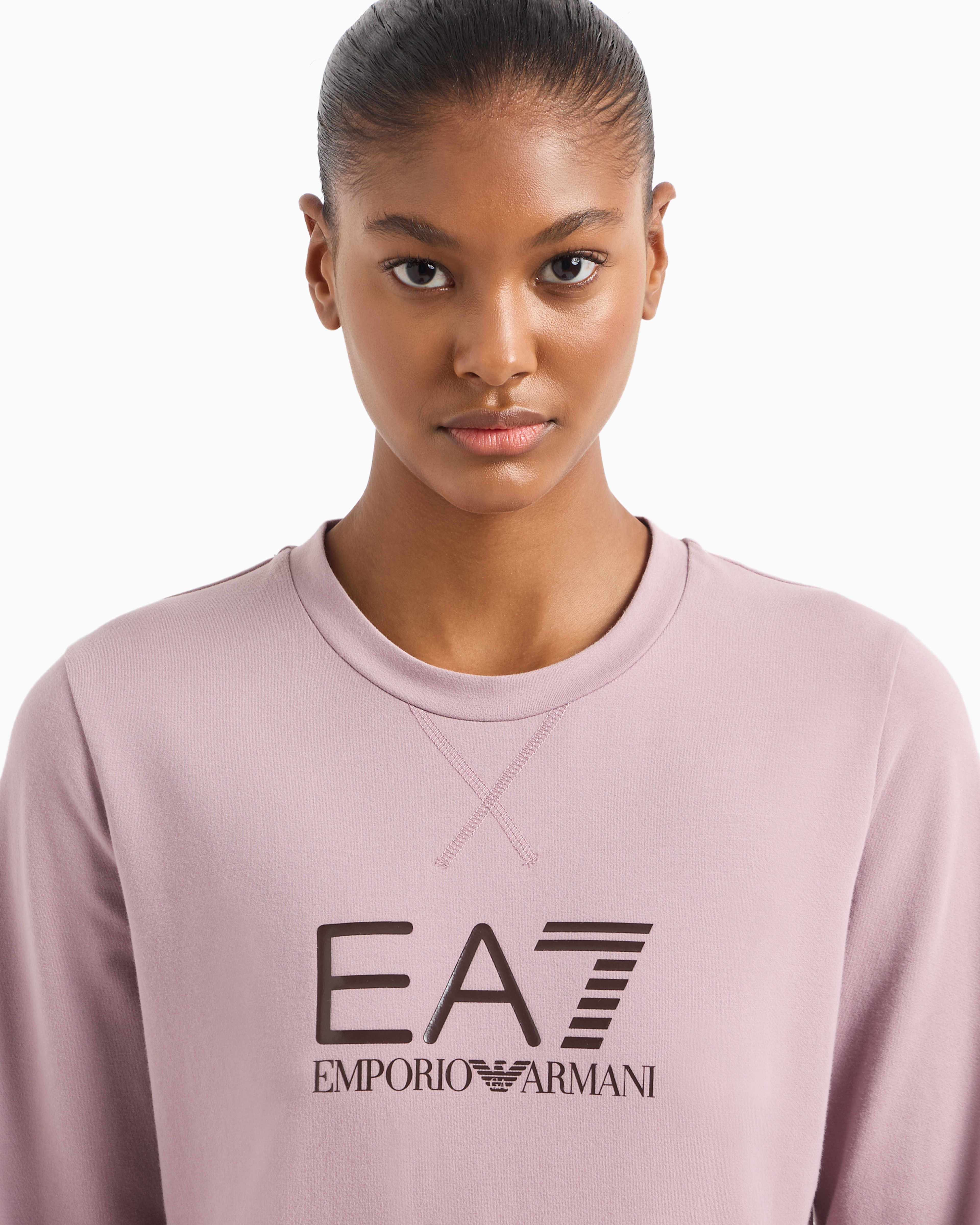 Shop Ea7 Shiny Stretch-cotton, Crew-neck Sweatshirt In Pink