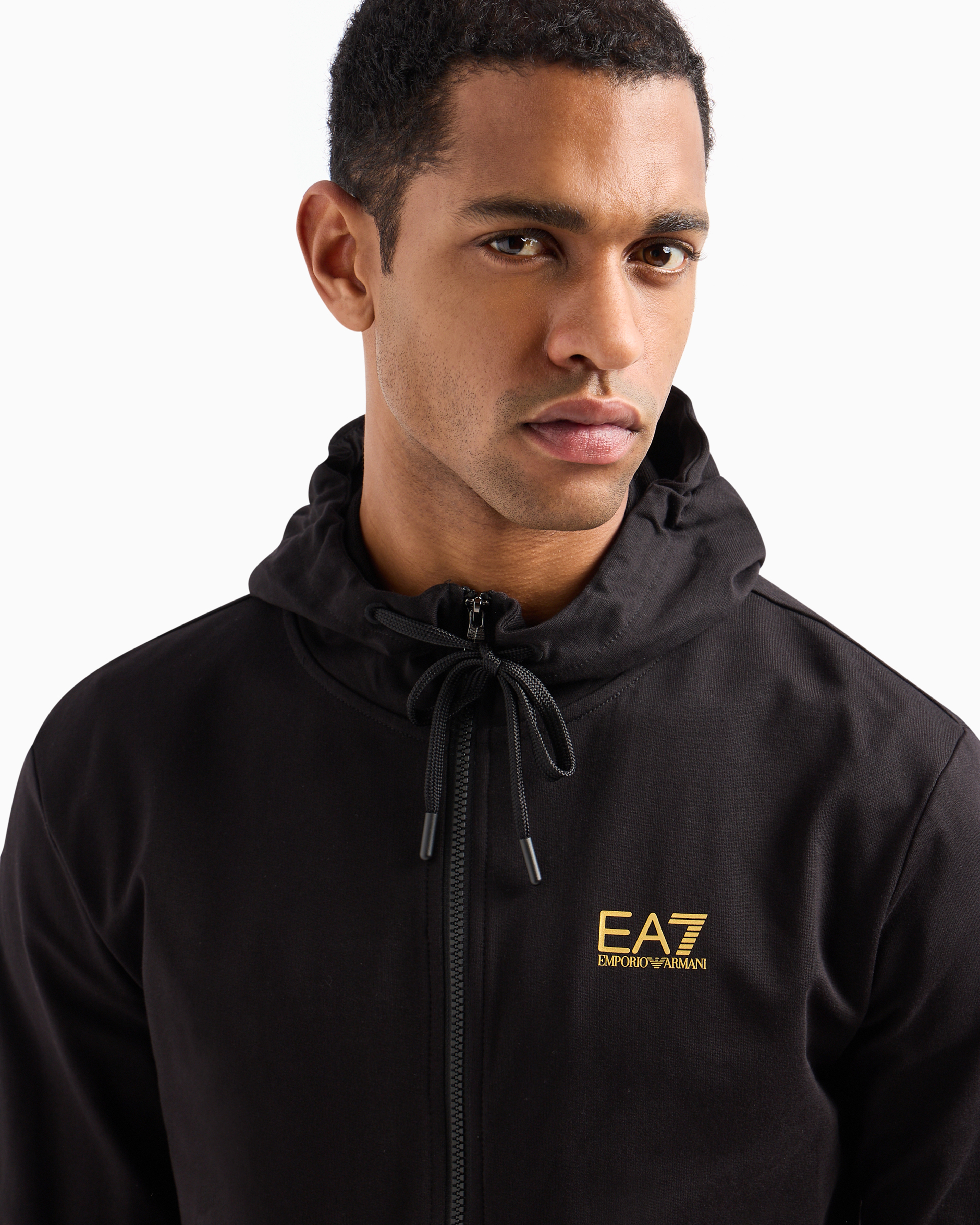 Shop Ea7 Logo Series Hoodie In Cotton In Black