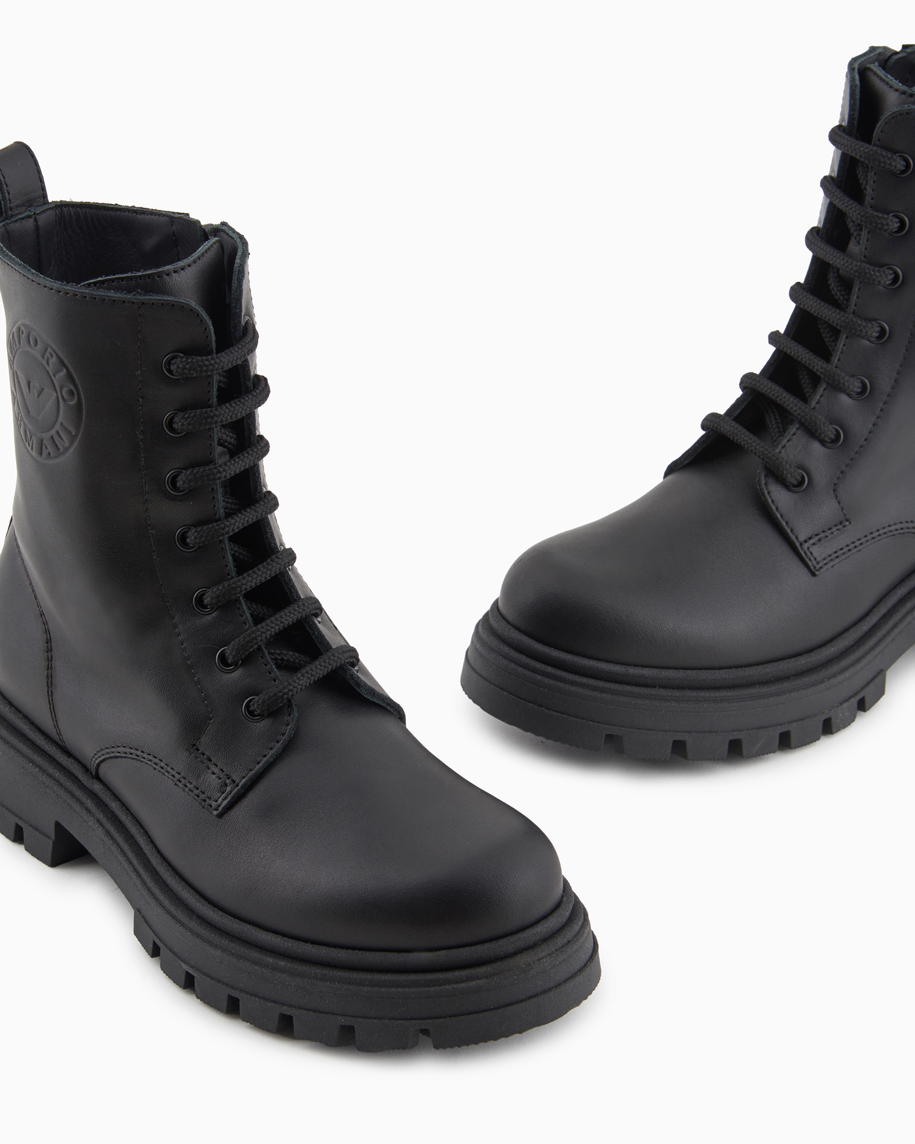 靴 Giorgio armani side zip leather boots Leather lace-up boots in black - Giorgio Armani | Mytheresa