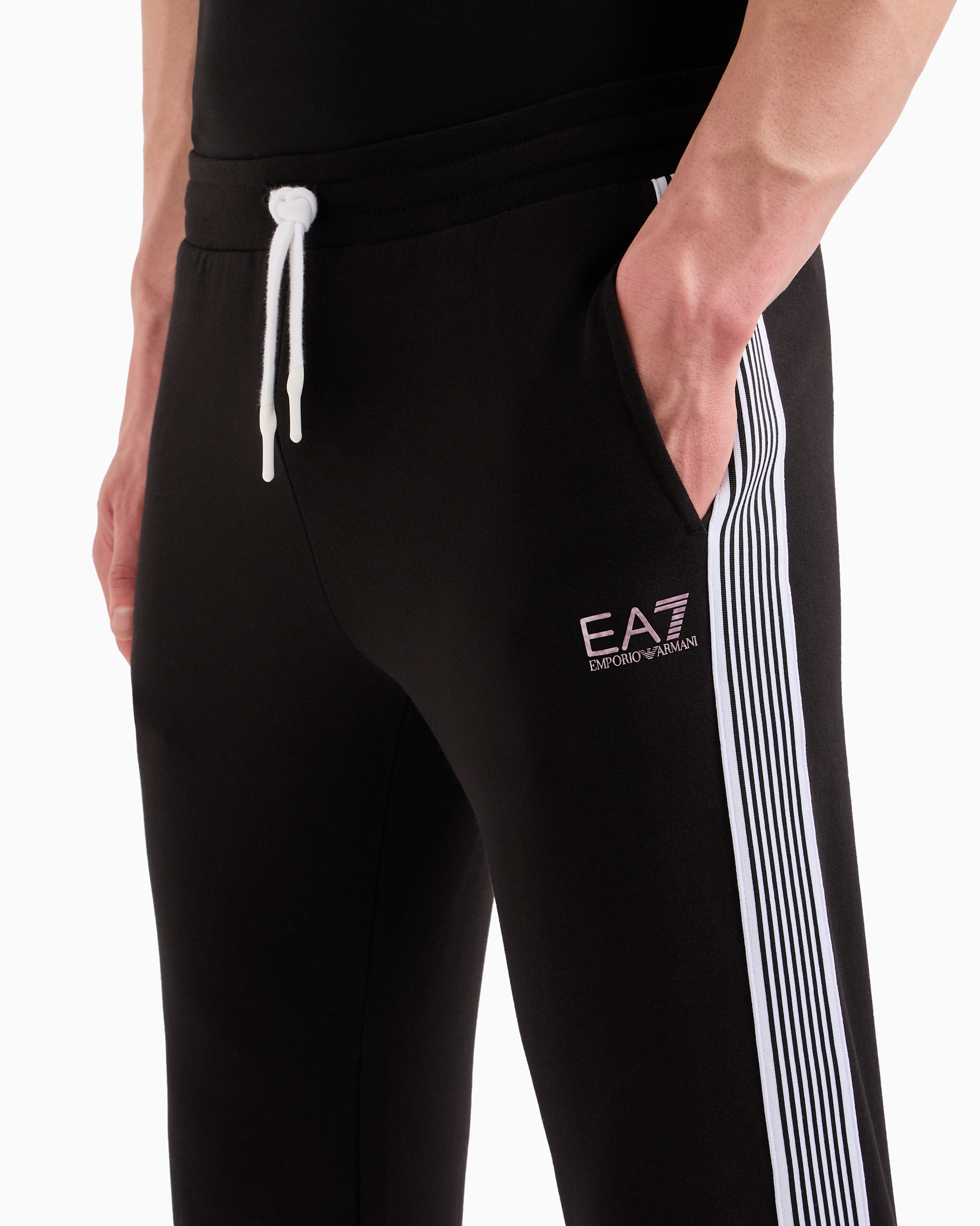 Shop Ea7 Asv 7 Lines Recycled Cotton-blend Joggers In Black