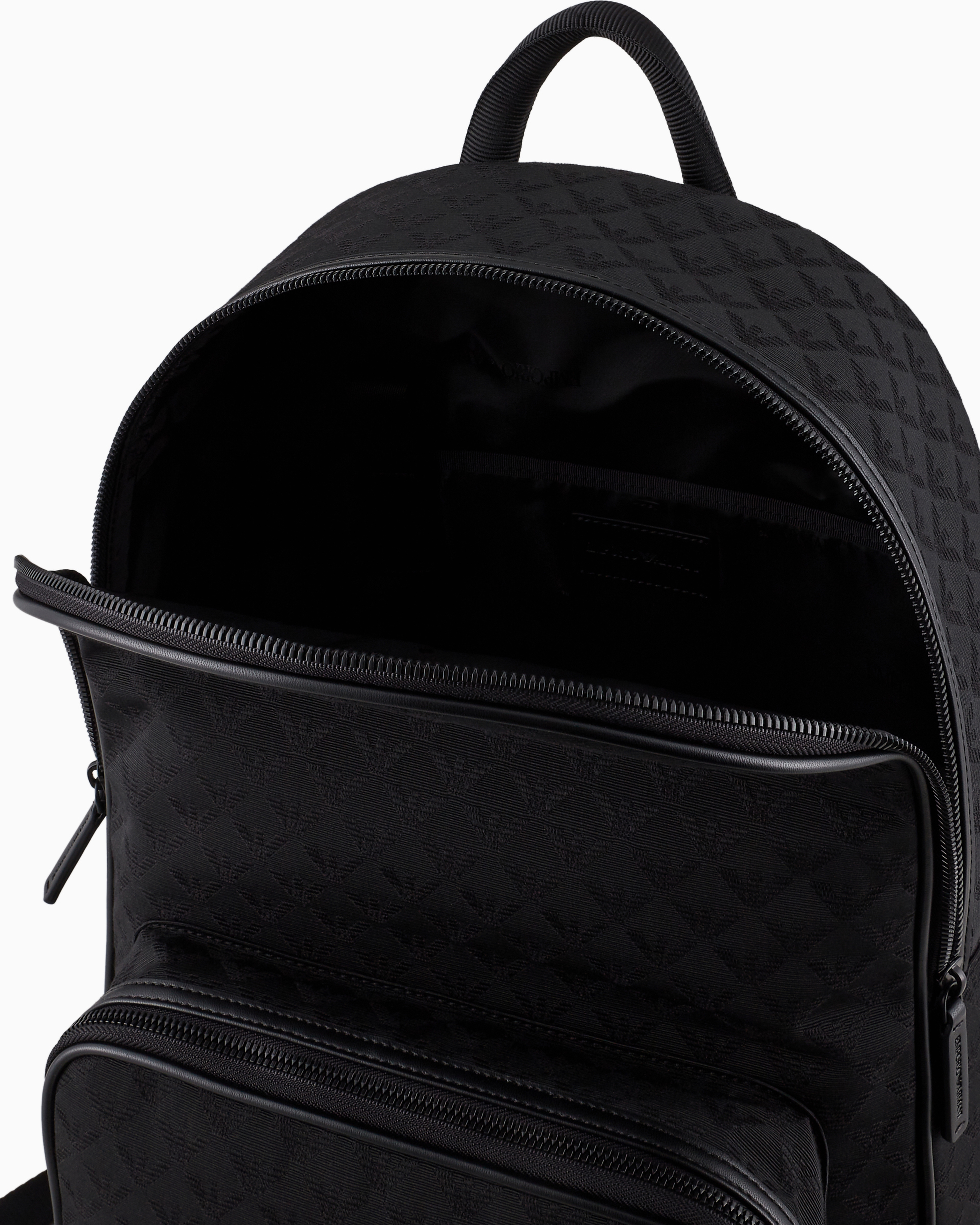 Emporio Armani Nylon Backpack With All-over Jacquard Eagle In Black