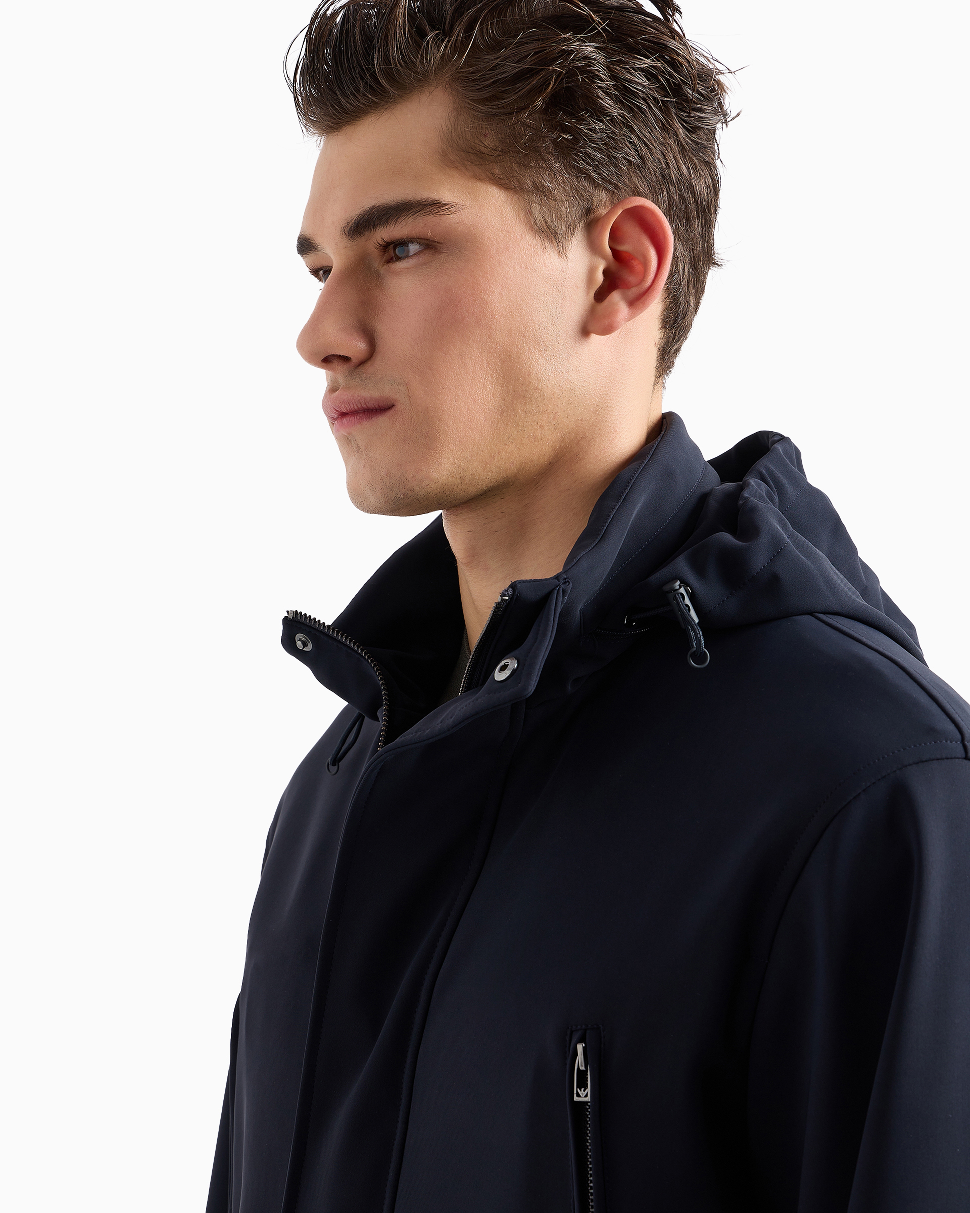 Shop Emporio Armani Travel Essential Nylon Jacket With Hood In Bleu Marine