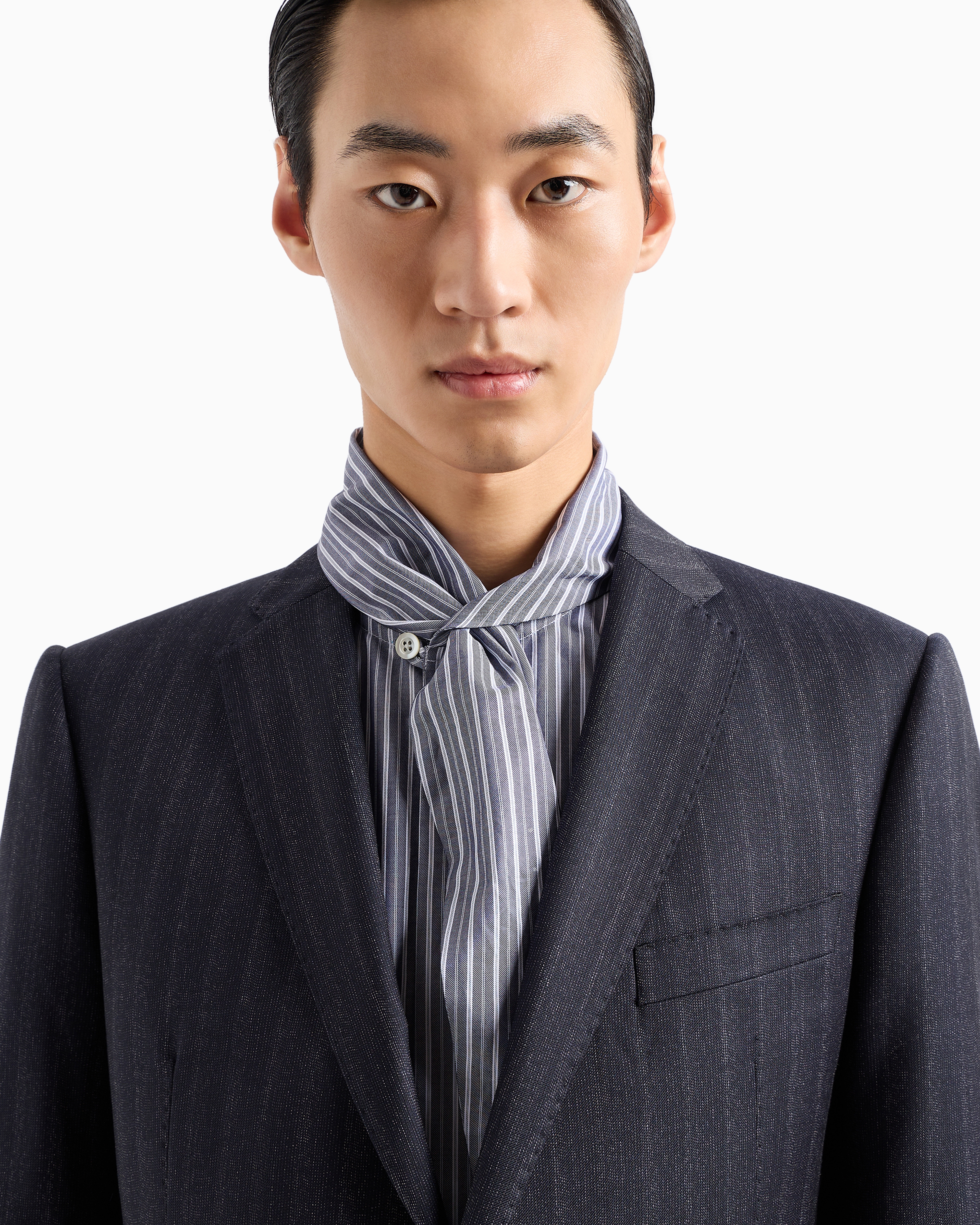 Shop Emporio Armani Slim-fit Single-breasted Suit In Virgin Wool With Gradient Stripe In Bleu