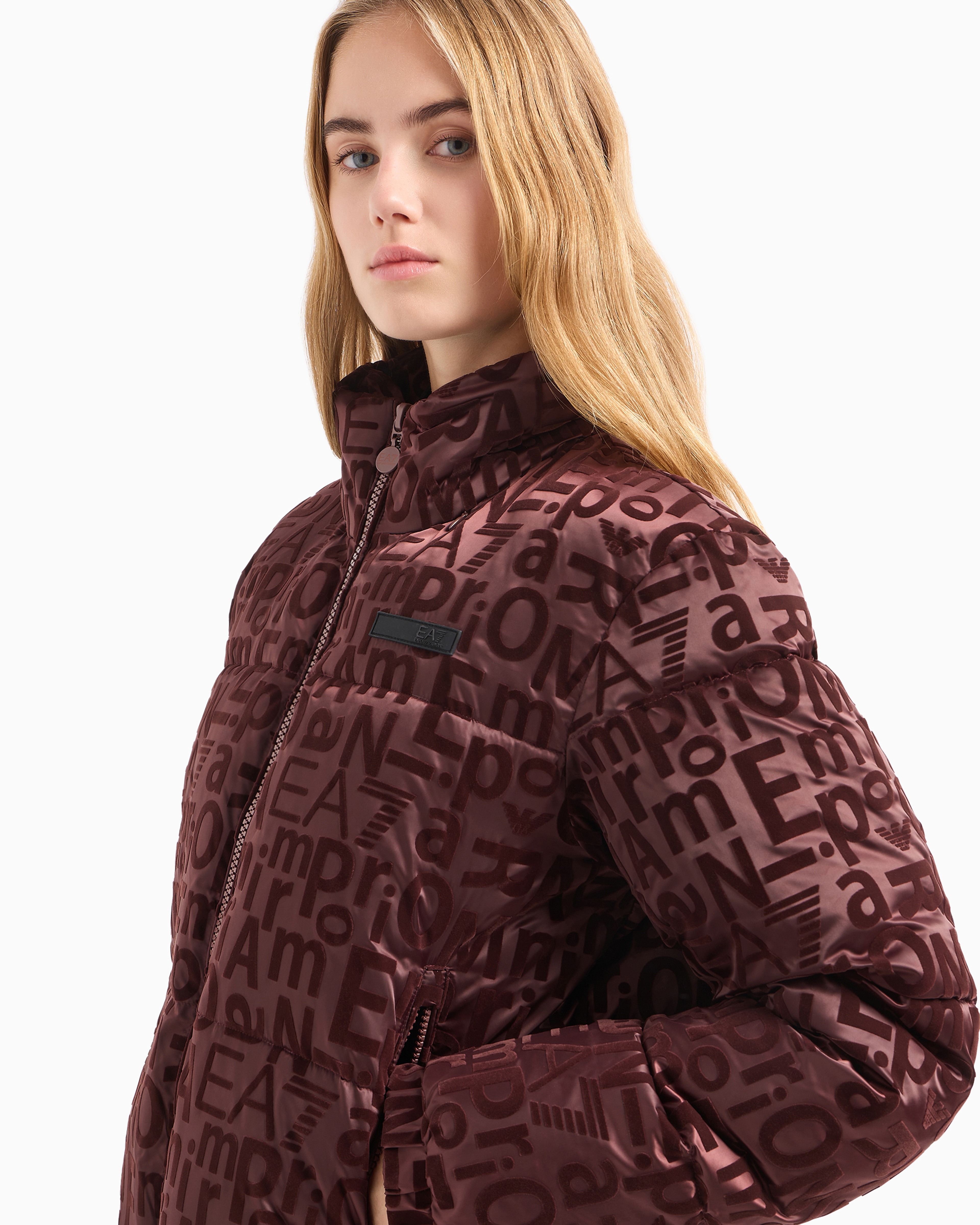 Shop Ea7 Graphic Series Jacket With All-over Print And Calidum7 Padding In Brown