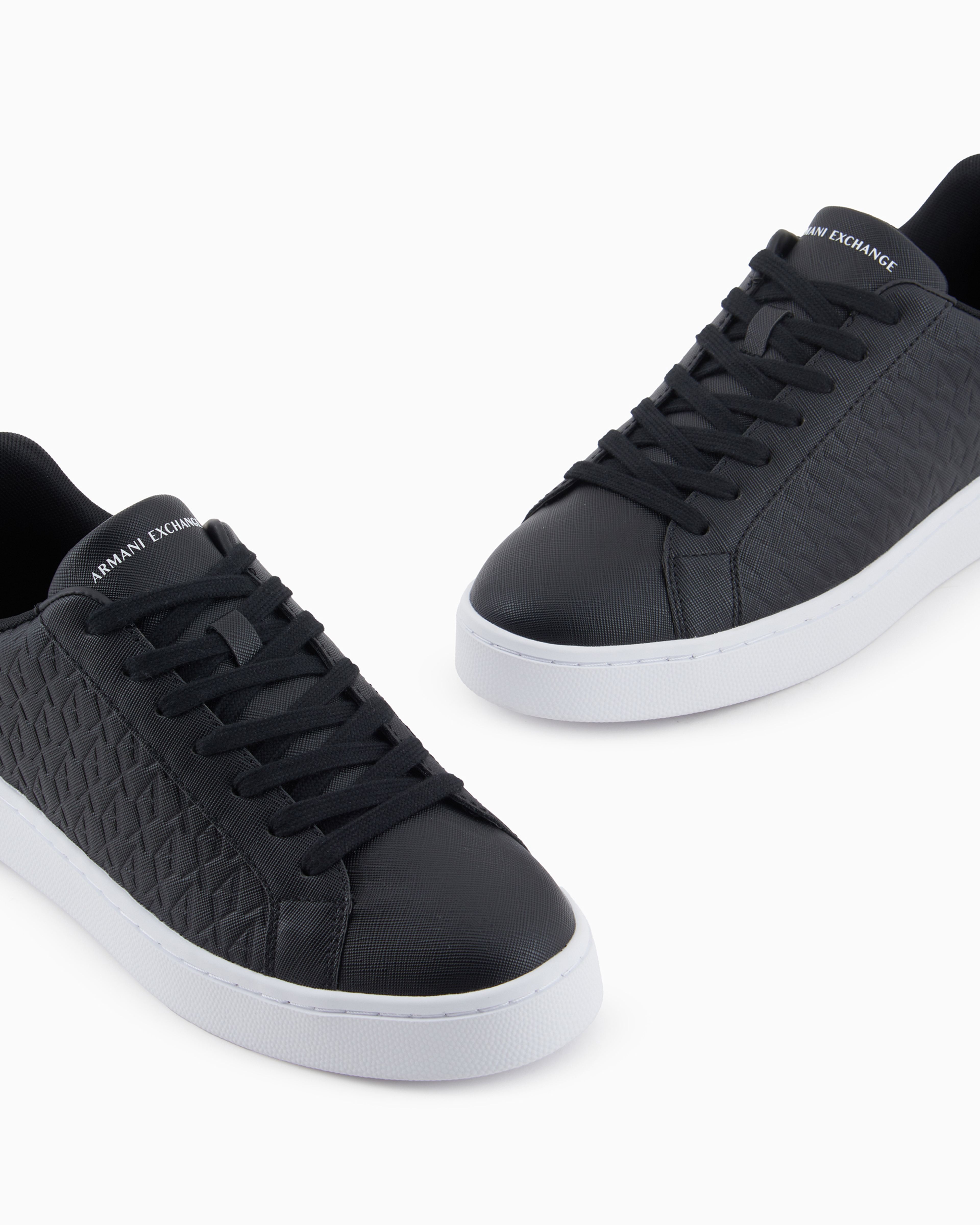 Armani Exchange Lace-up Sneakers With Allover Embossed Logo In Black