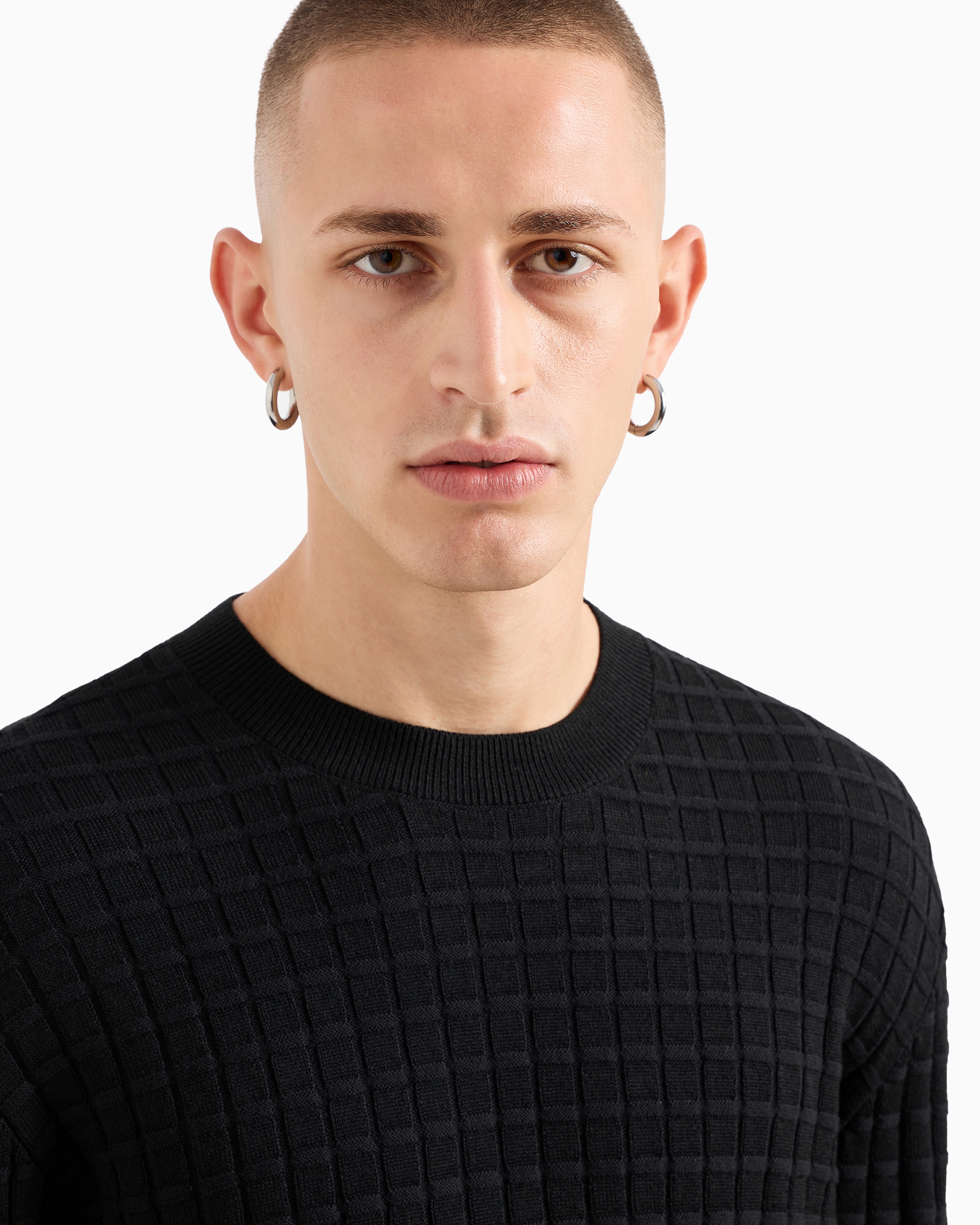 Shop Armani Exchange Asv Checked Crewneck Sweater In Black