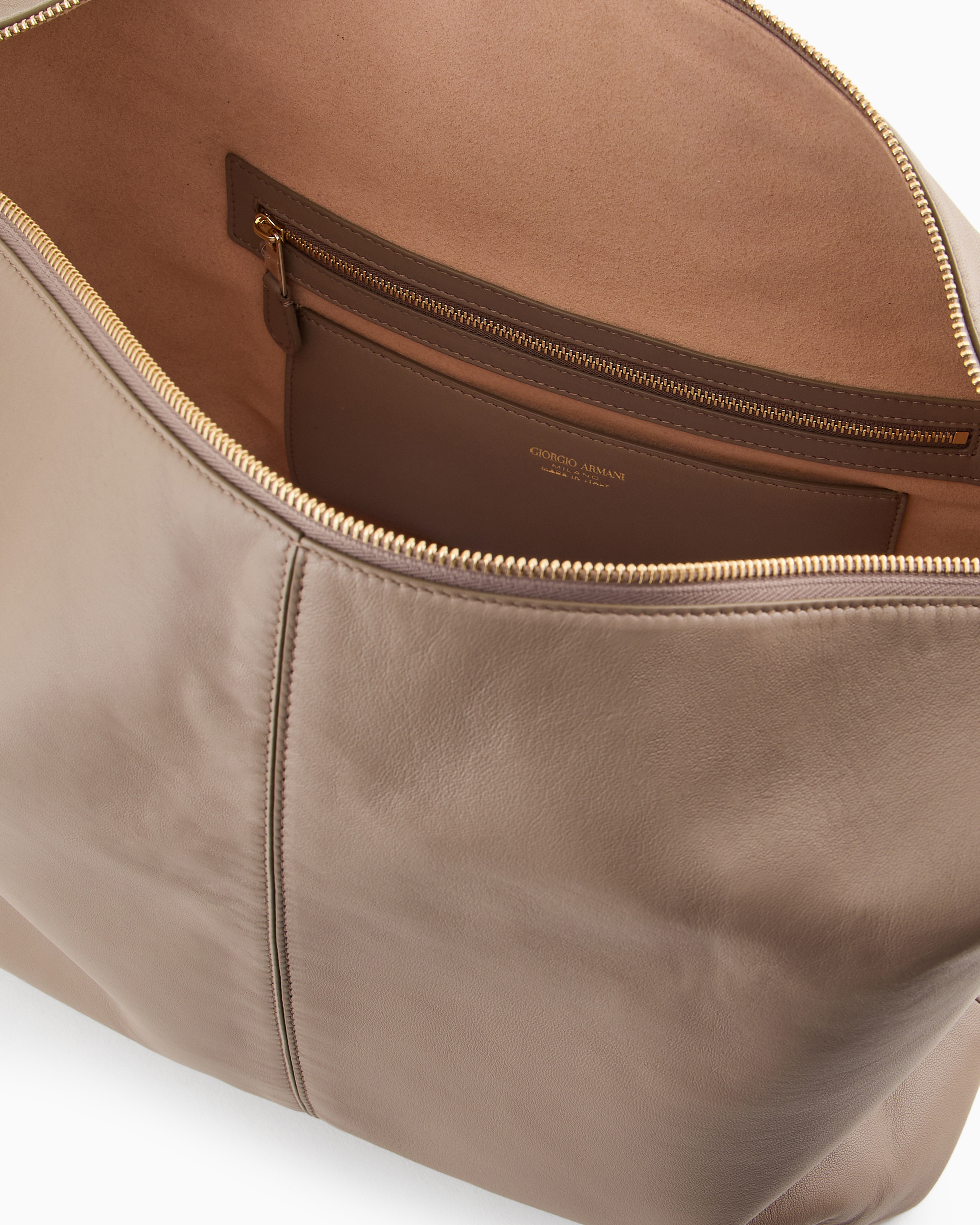 Giorgio Armani Asv La Prima Soft Large Hobo Bag In Patent Nappa Leather In Beige