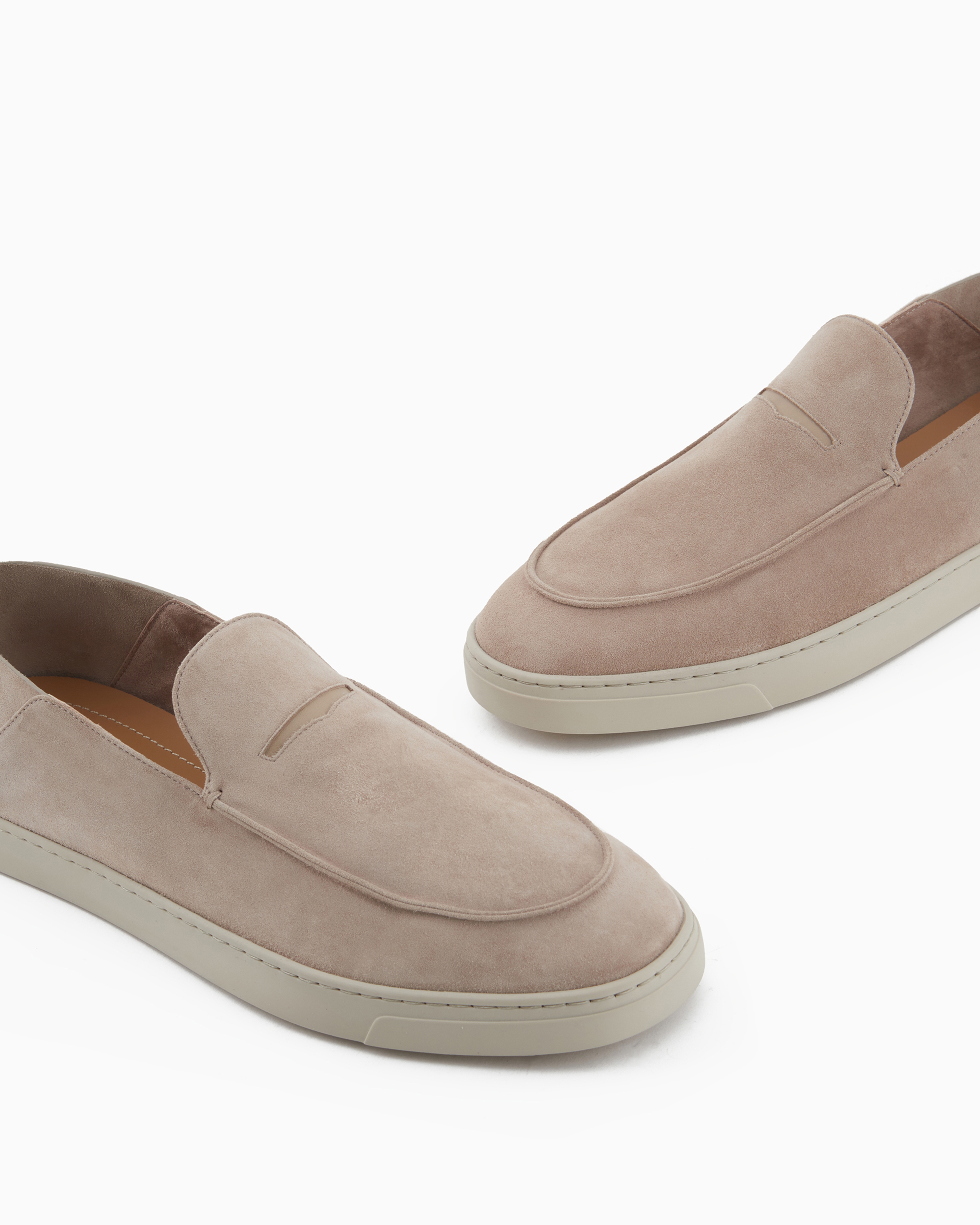 Giorgio Armani Official Store Suede Slip-ons In Beige