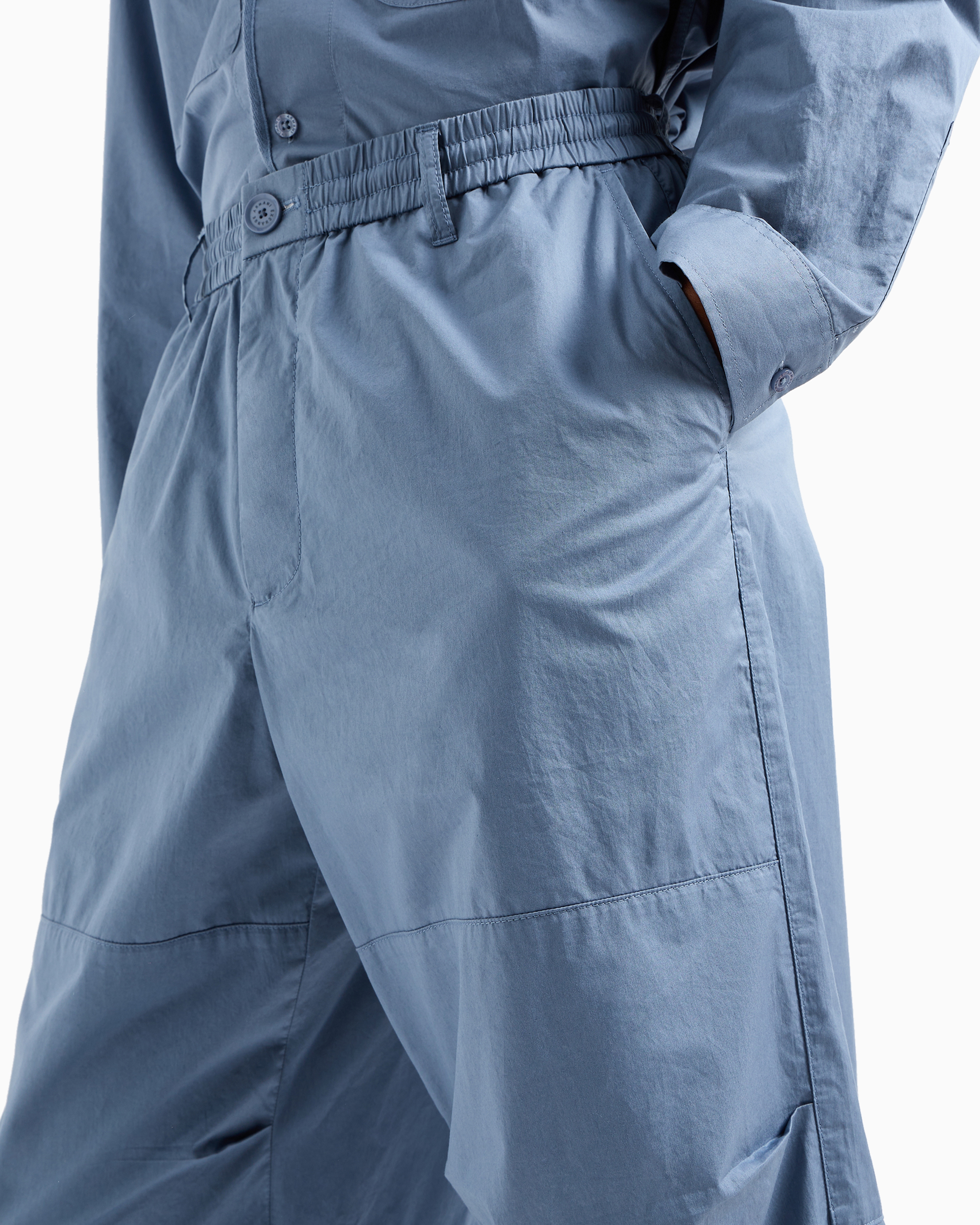 Oversized cotton twill trousers with drawstring