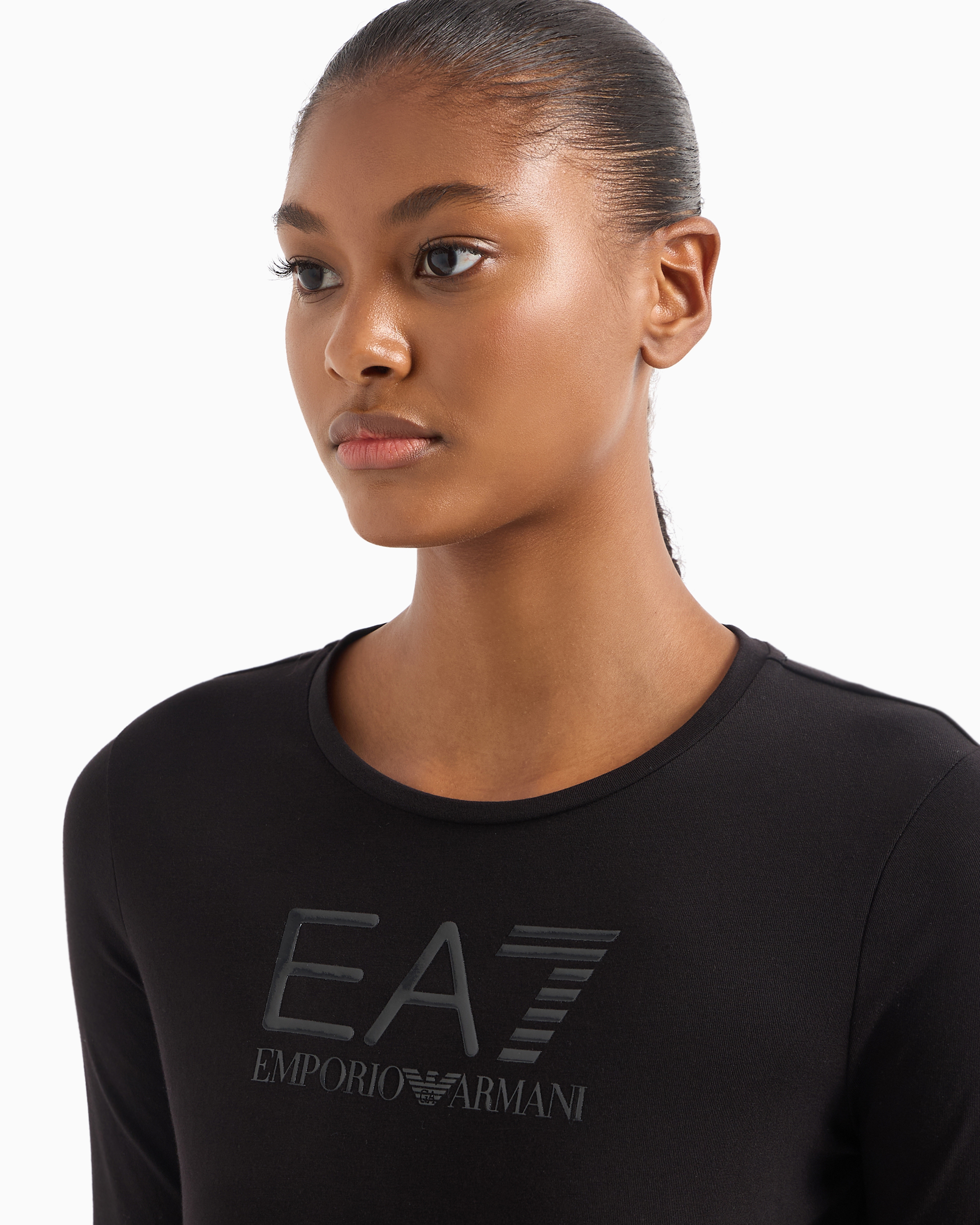 Shop Ea7 Core Lady Stretch-cotton Long-sleeved T-shirt In Noir À Logo