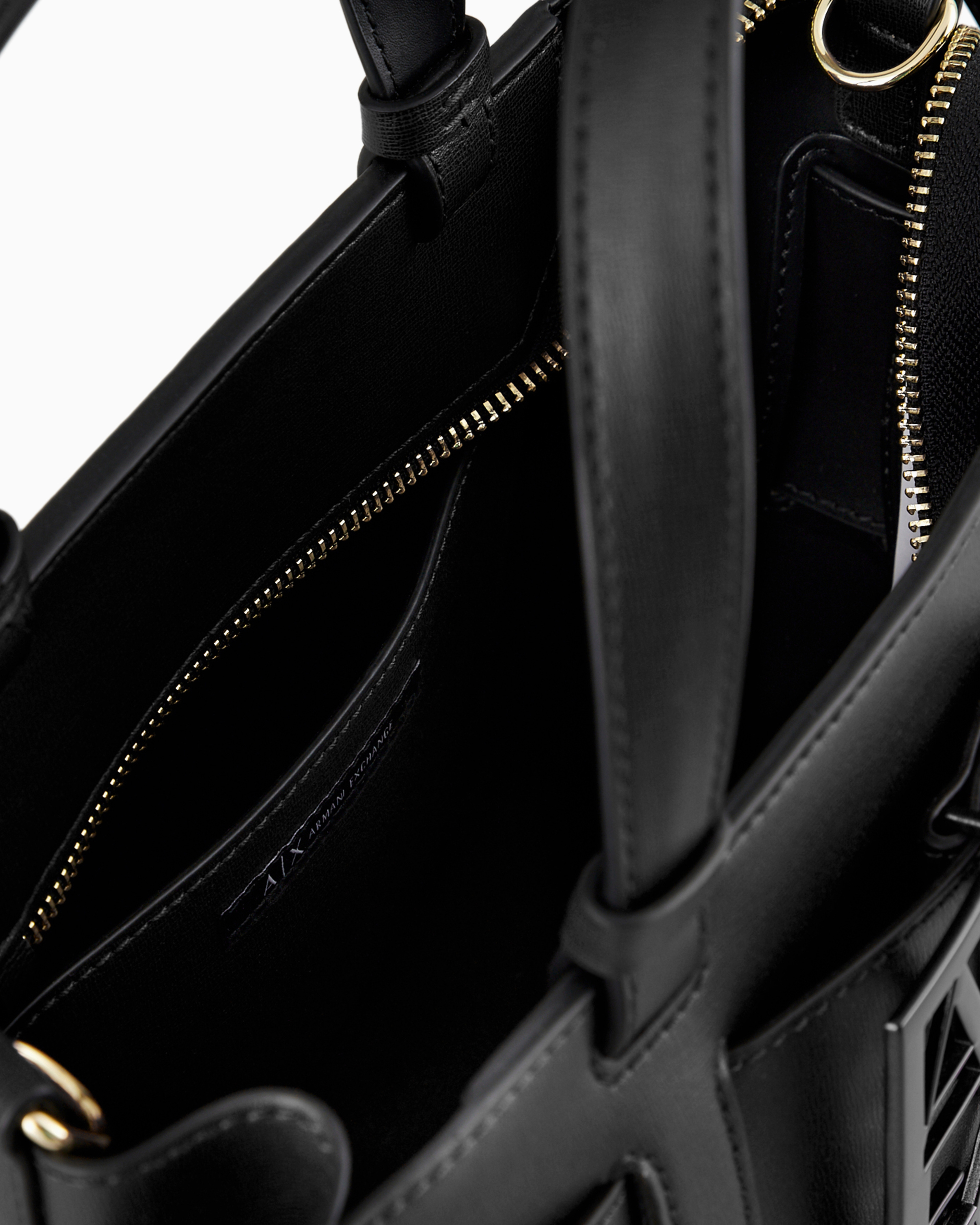 Armani Exchange Medium Tote Bag With Double Handles And Shoulder Strap In Black