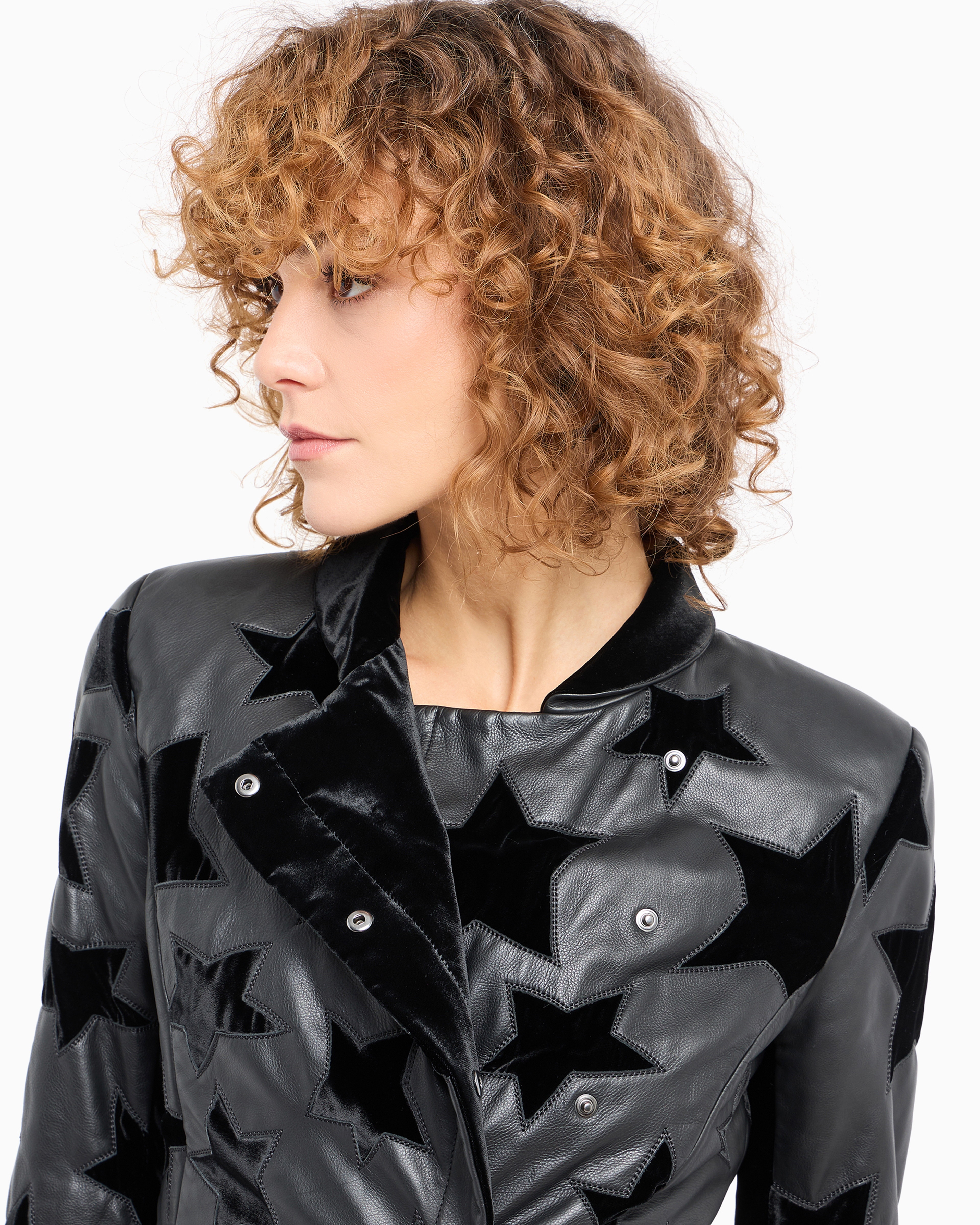 Emporio Armani Official Store Veste En Nappa De Veau Avec Broderie En Velours Capsule Moon In Noir