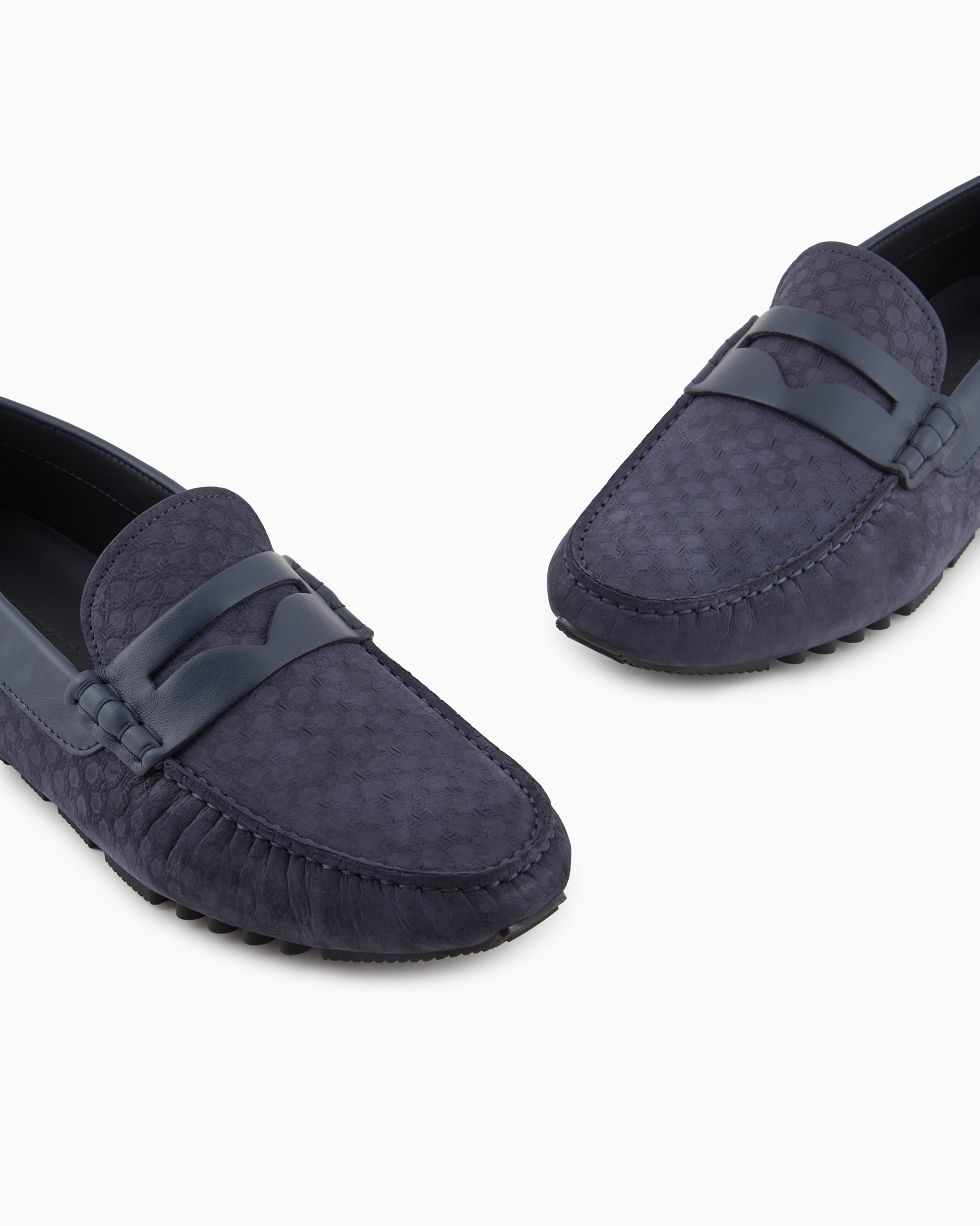 Emporio Armani Leather Driving Loafers With All-over Embossed Pattern In Patterned