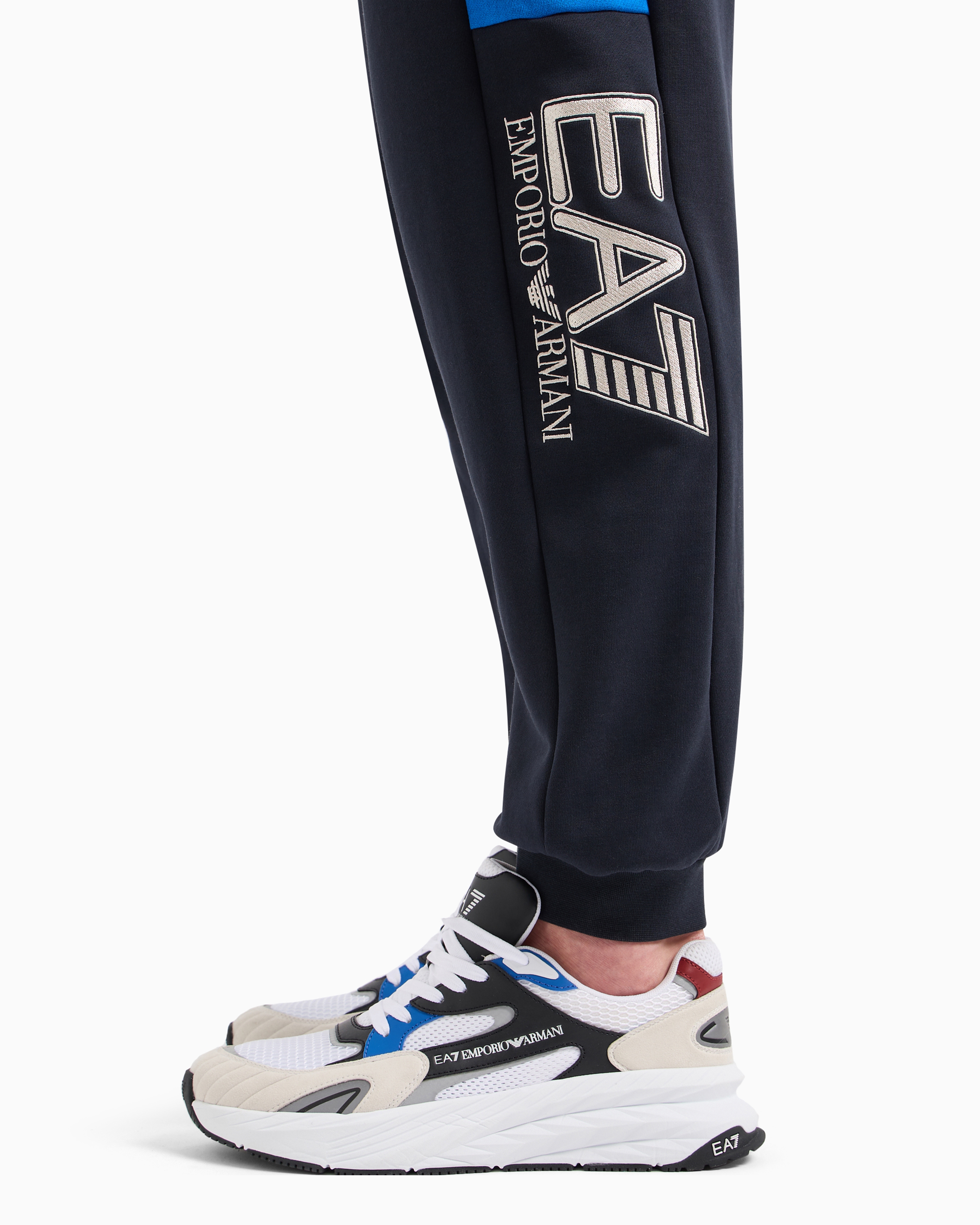 Ea7 Visibility Cotton-blend Joggers In Navy Blue