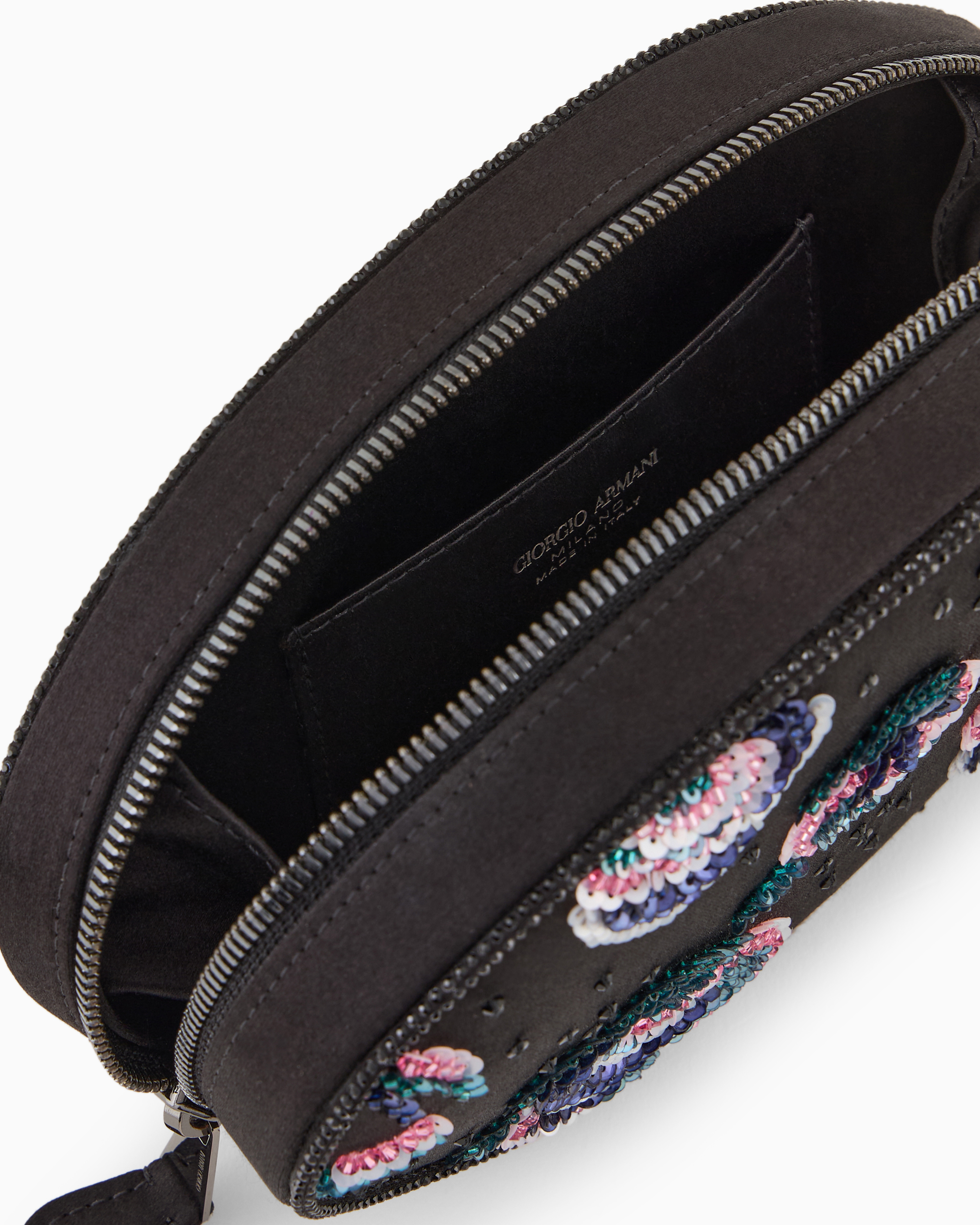 Giorgio Armani Satin Round Clutch Bag With Floral Embroidery In Patterned