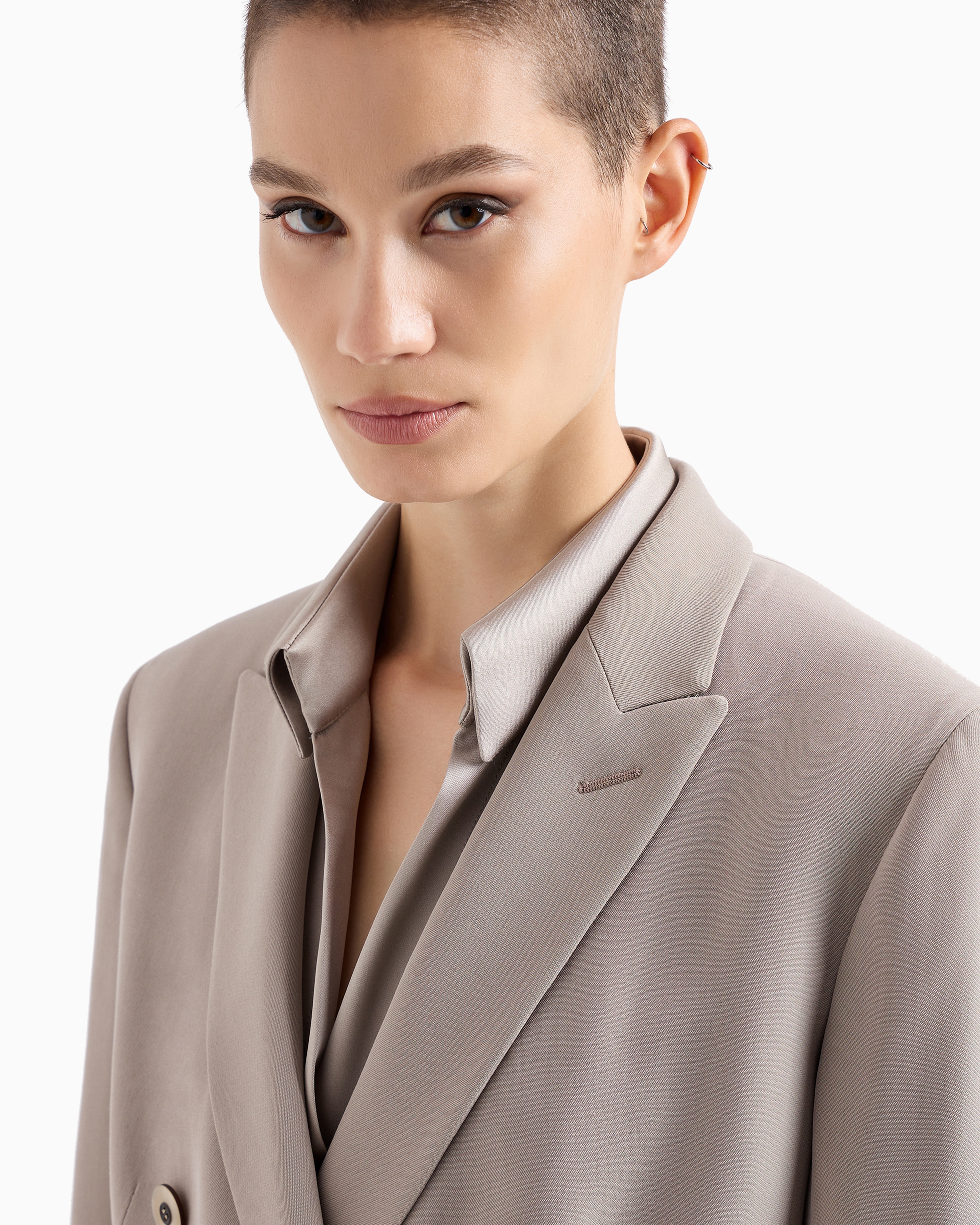 Shop Giorgio Armani Washed Silk Double-breasted Jacket In Beige