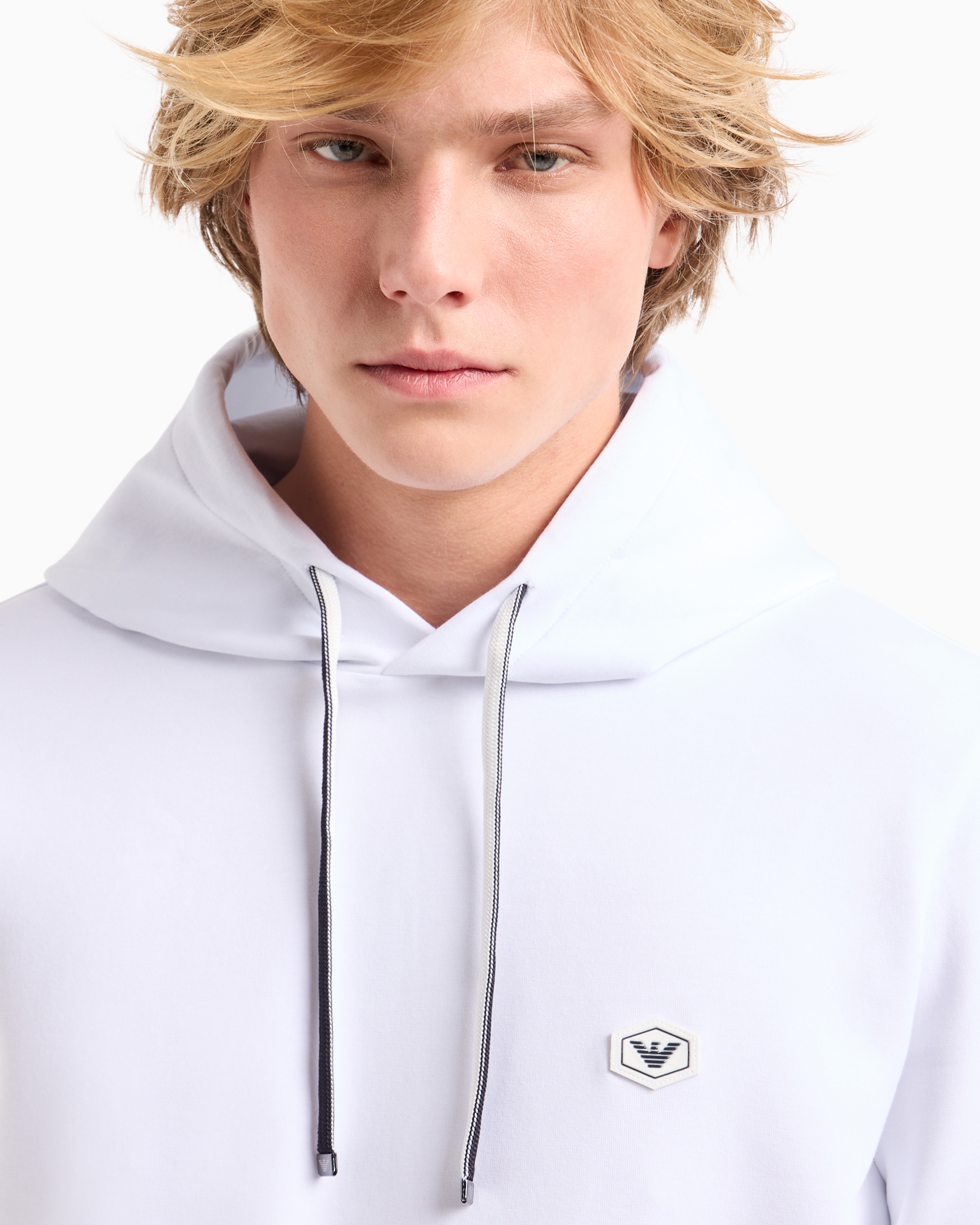 Emporio Armani Hooded Sweatshirt And  Logo Patch In White