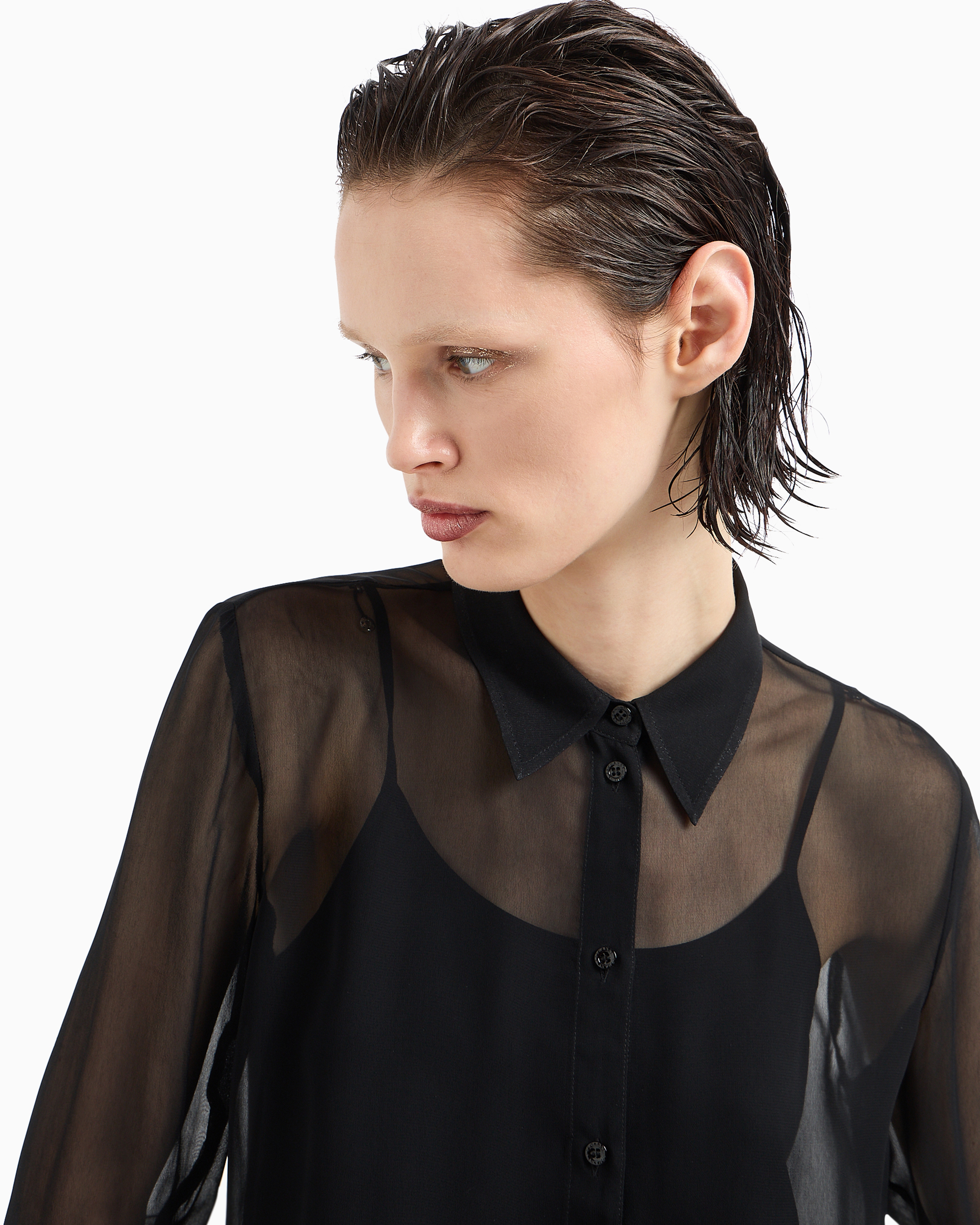 Shop Armani Exchange Asv Chiffon Shirt In Noir