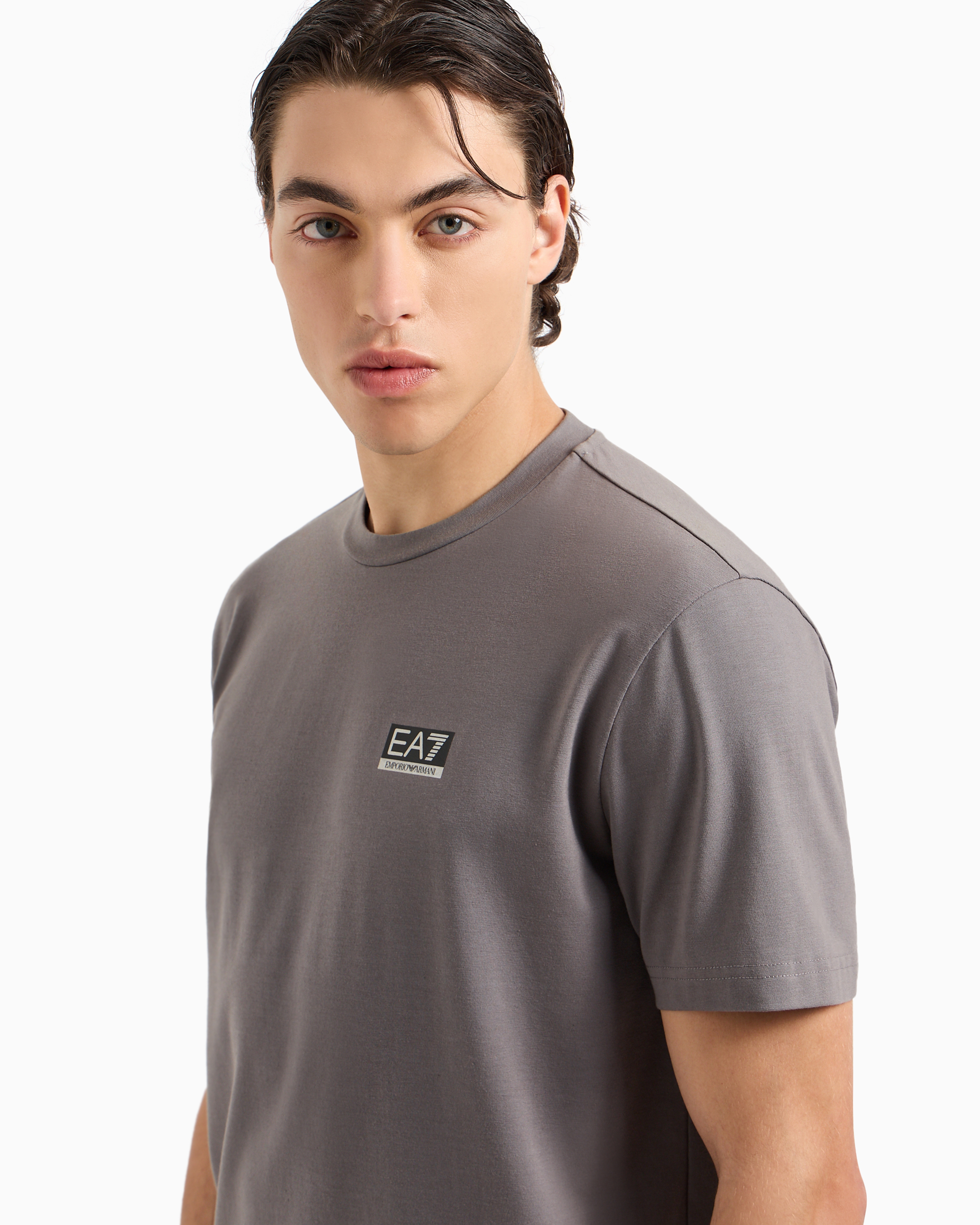 Shop Ea7 Dynamic Athlete Crew-neck T-shirt In Natural Ventus7 Technical Fabric In Grey