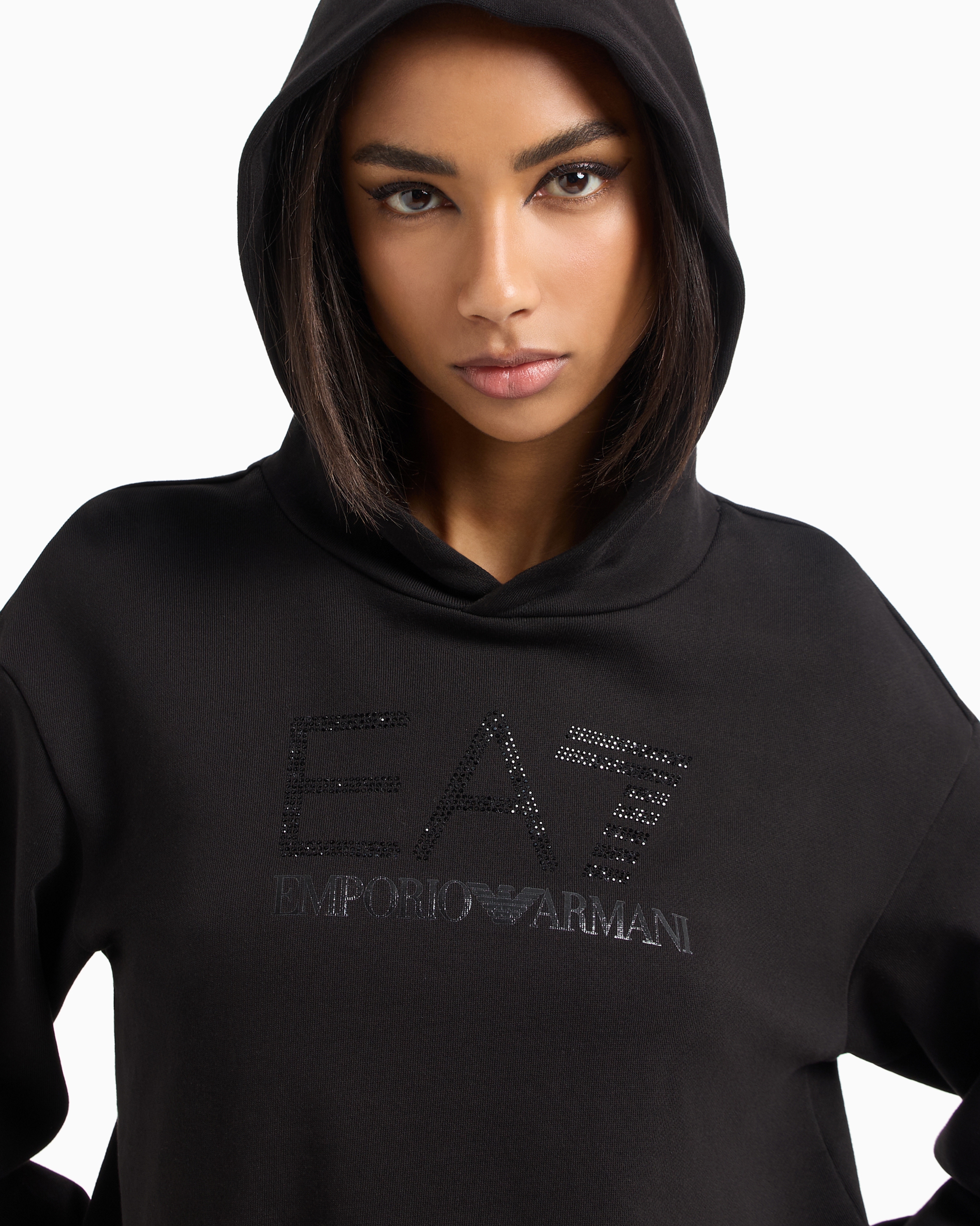 Shop Ea7 Logo Series Organic Cotton-blend Hooded Sweatshirt In Black