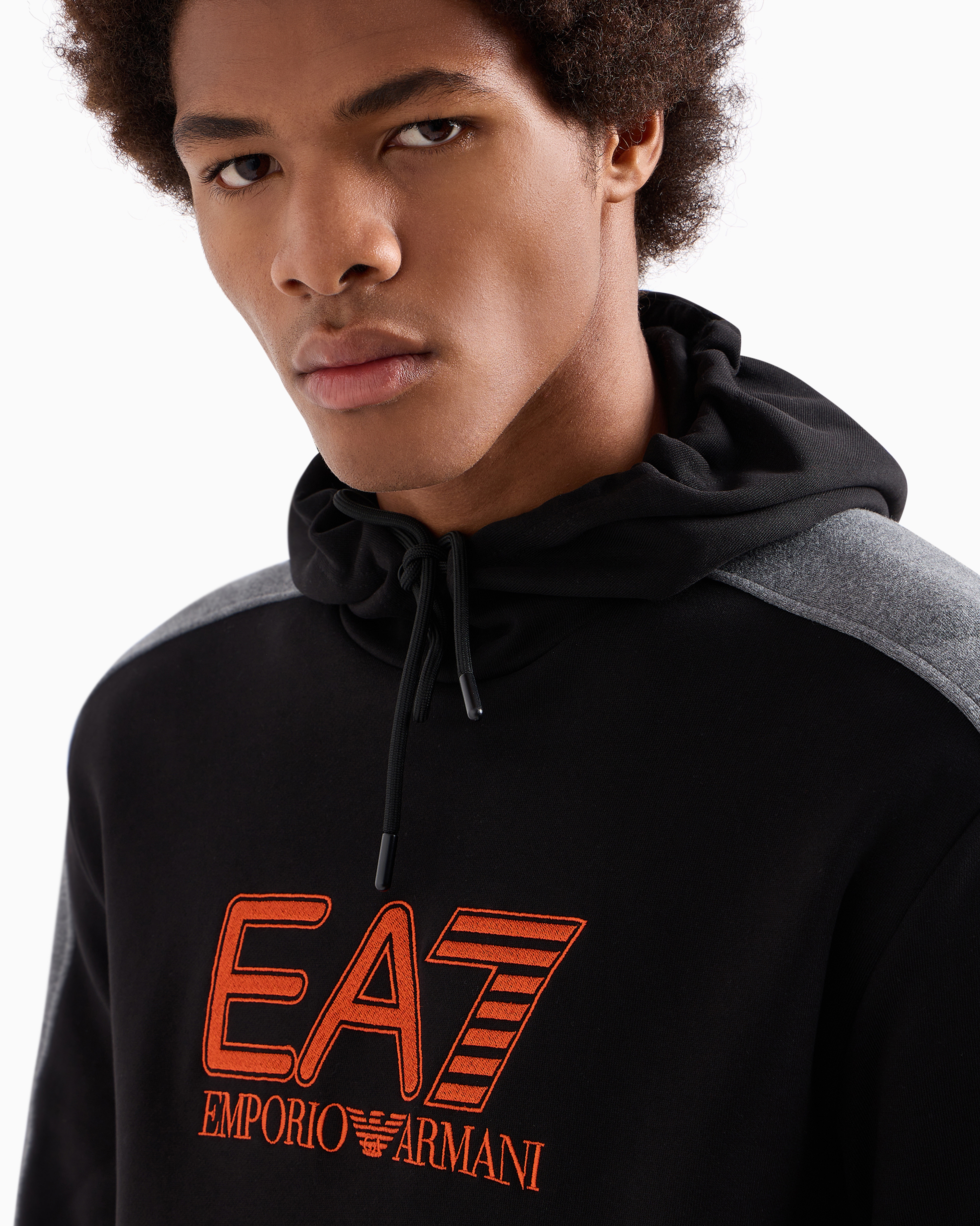 Ea7 Visibility Cotton-blend Hooded Sweatshirt In Black