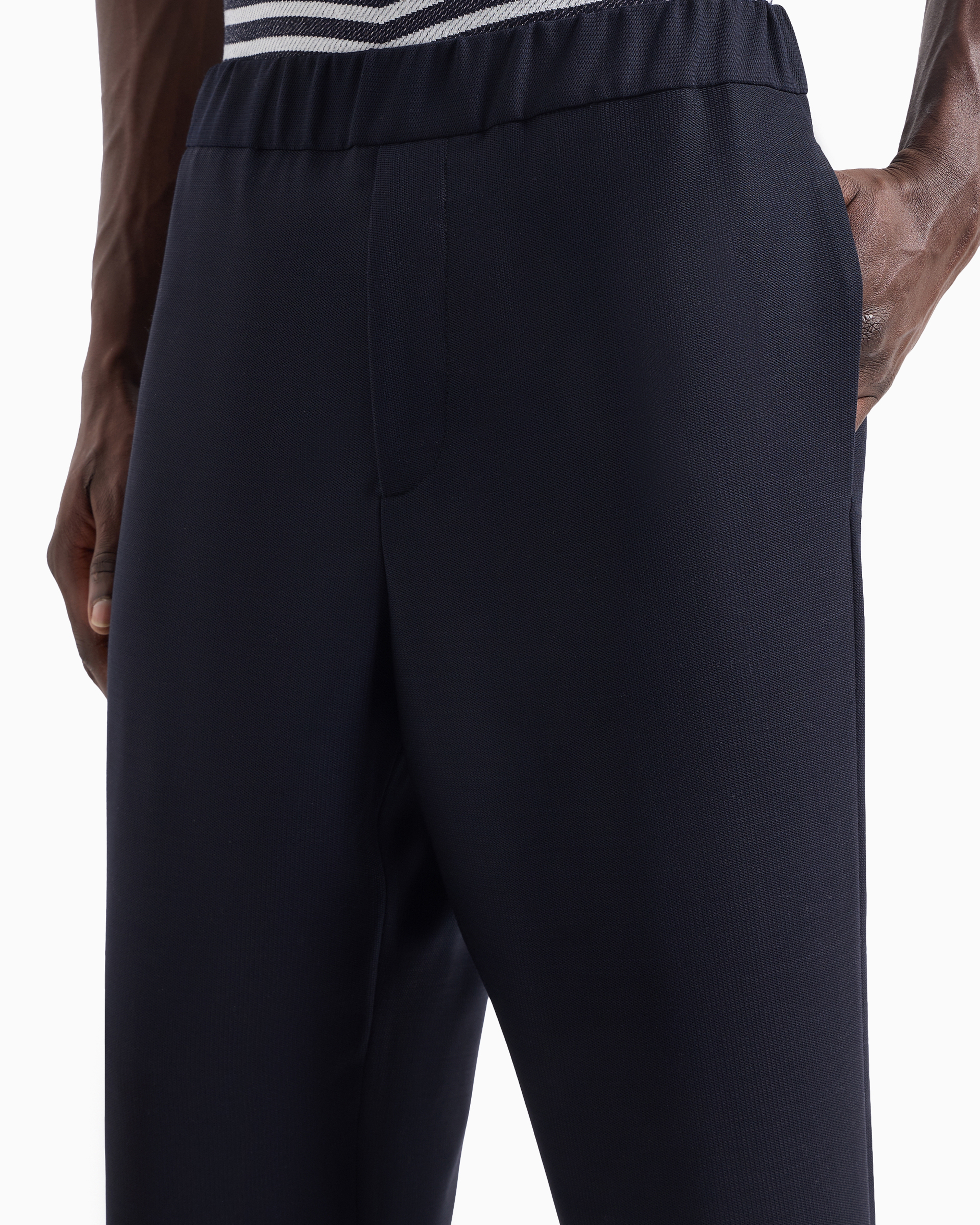 Giorgio Armani Official Store Technical Waffle Flat-front Trousers In Blue