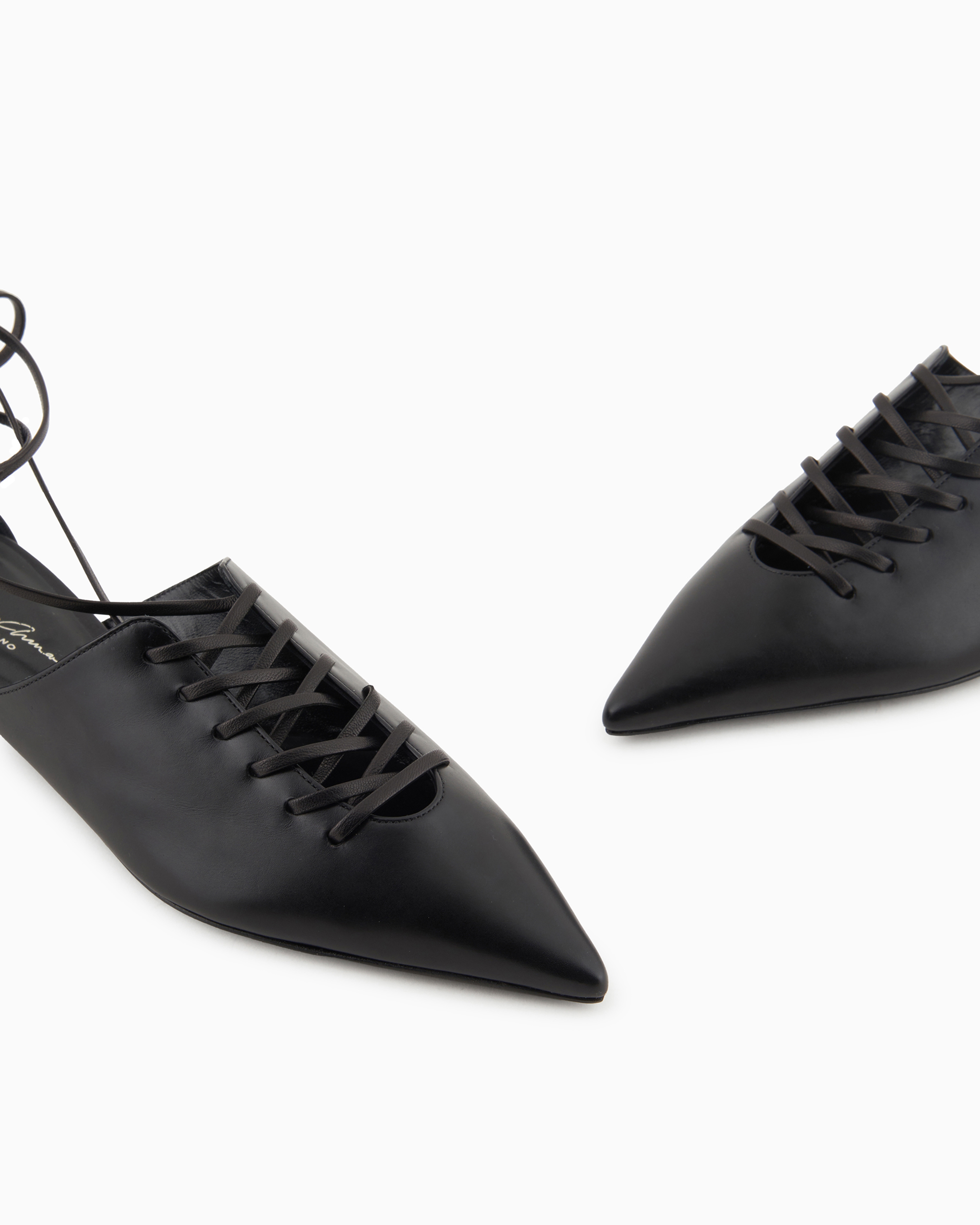 Shop Giorgio Armani Leather Ballerinas With An Ankle Fastening In Black