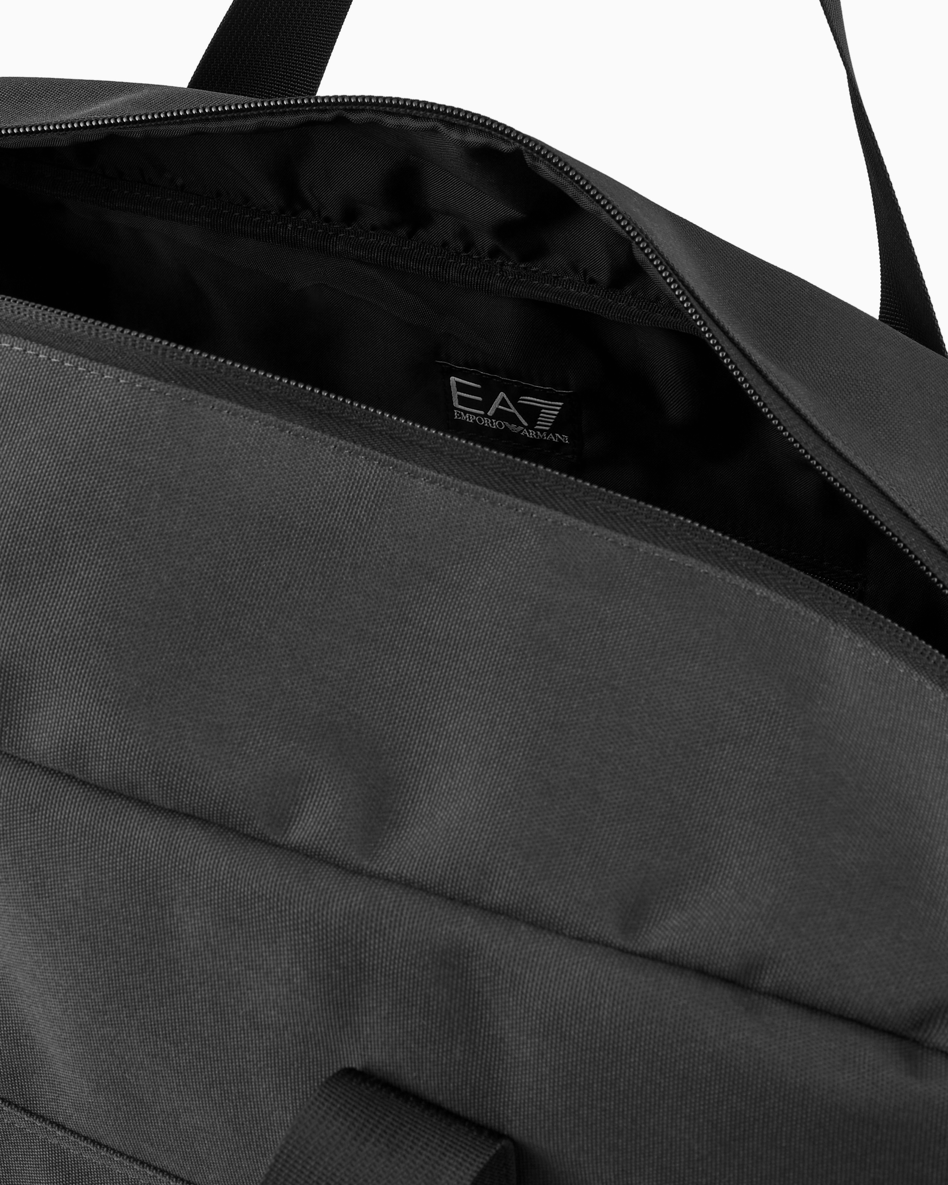 Emporio Armani Train Core Recycled Fabric Duffel Bag In Deep Black