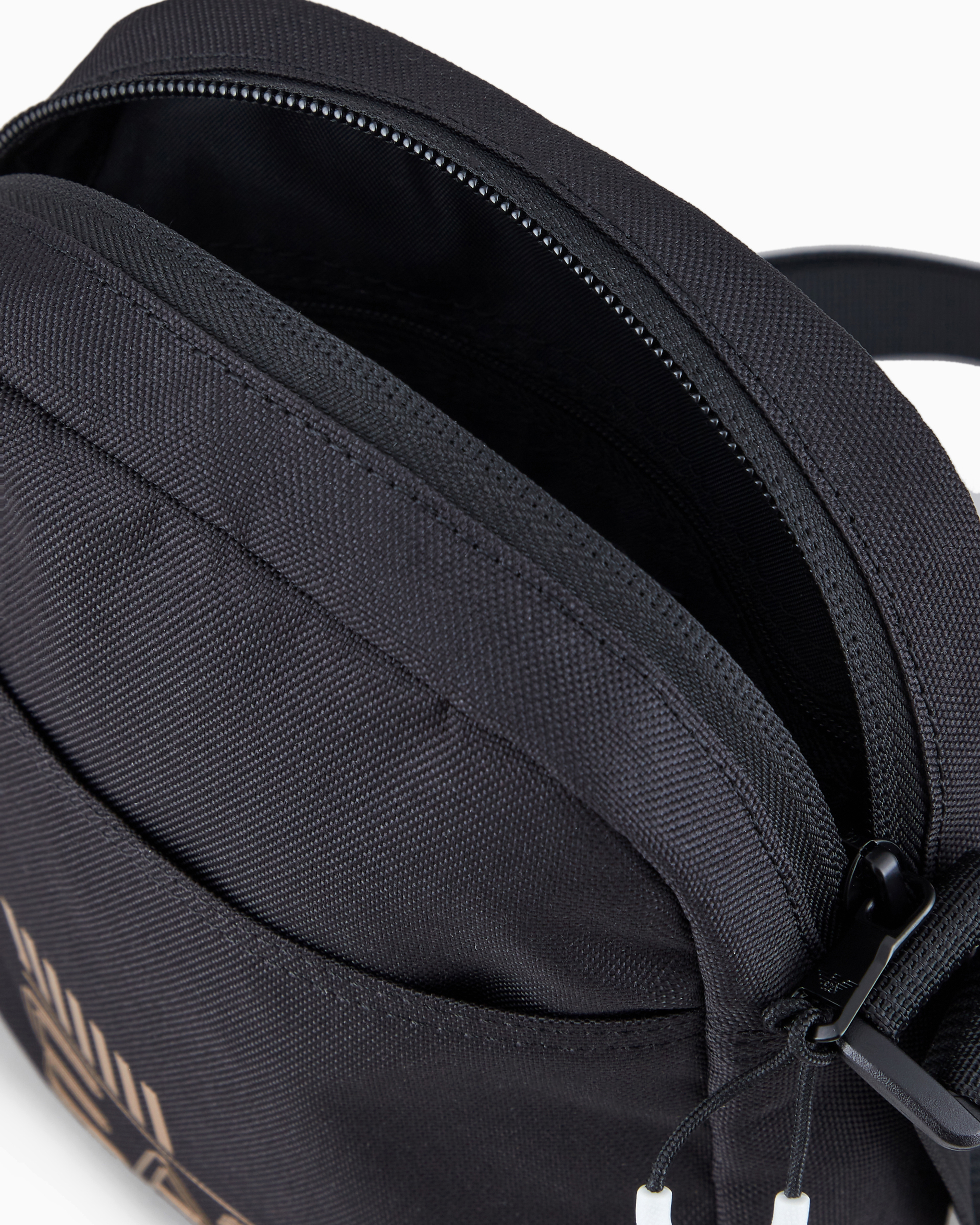 Emporio Armani Train Core Small Recycled Fabric Shoulder Bag In Black Logo