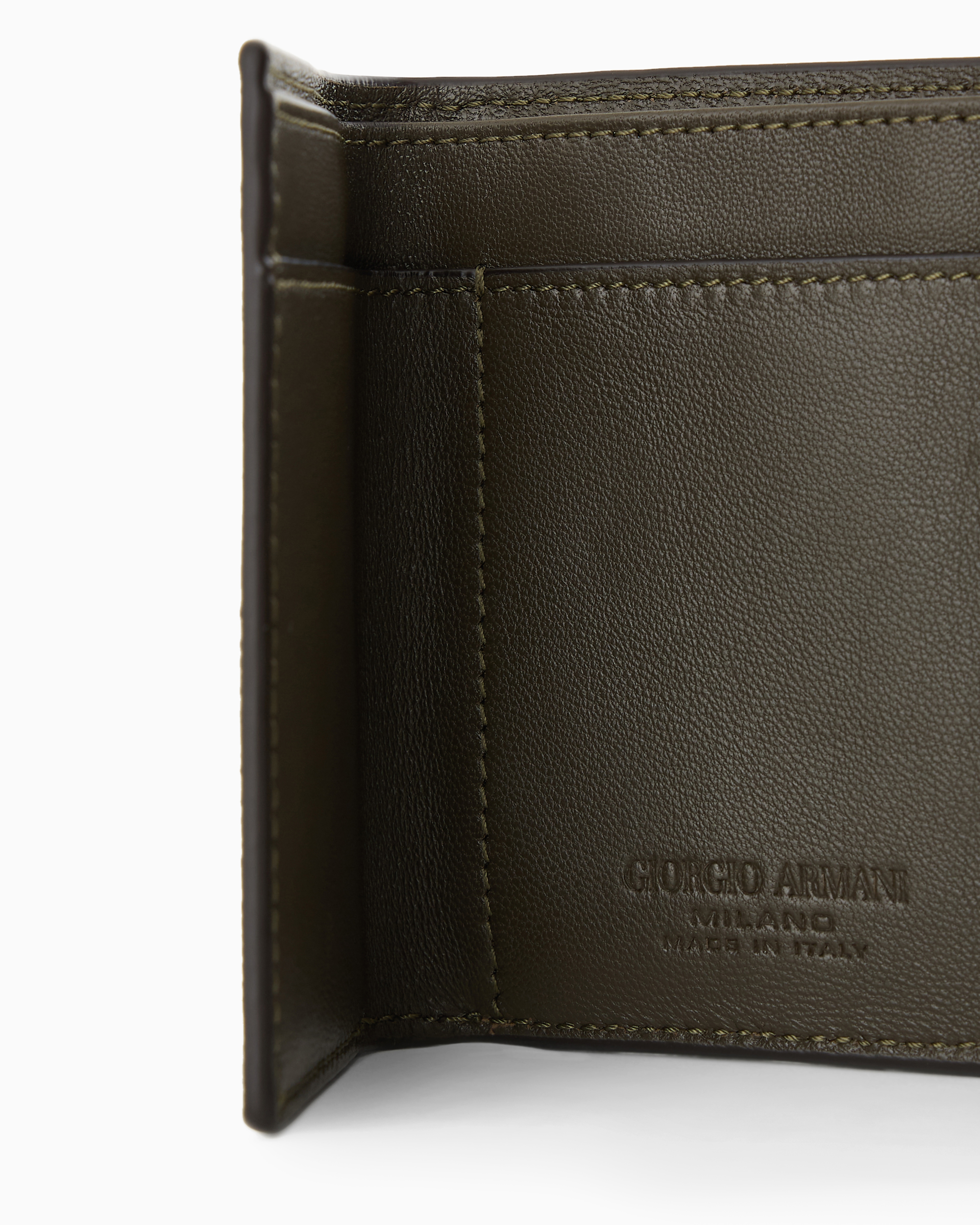 Shop Giorgio Armani Nappa-leather Trifold Wallet In Green