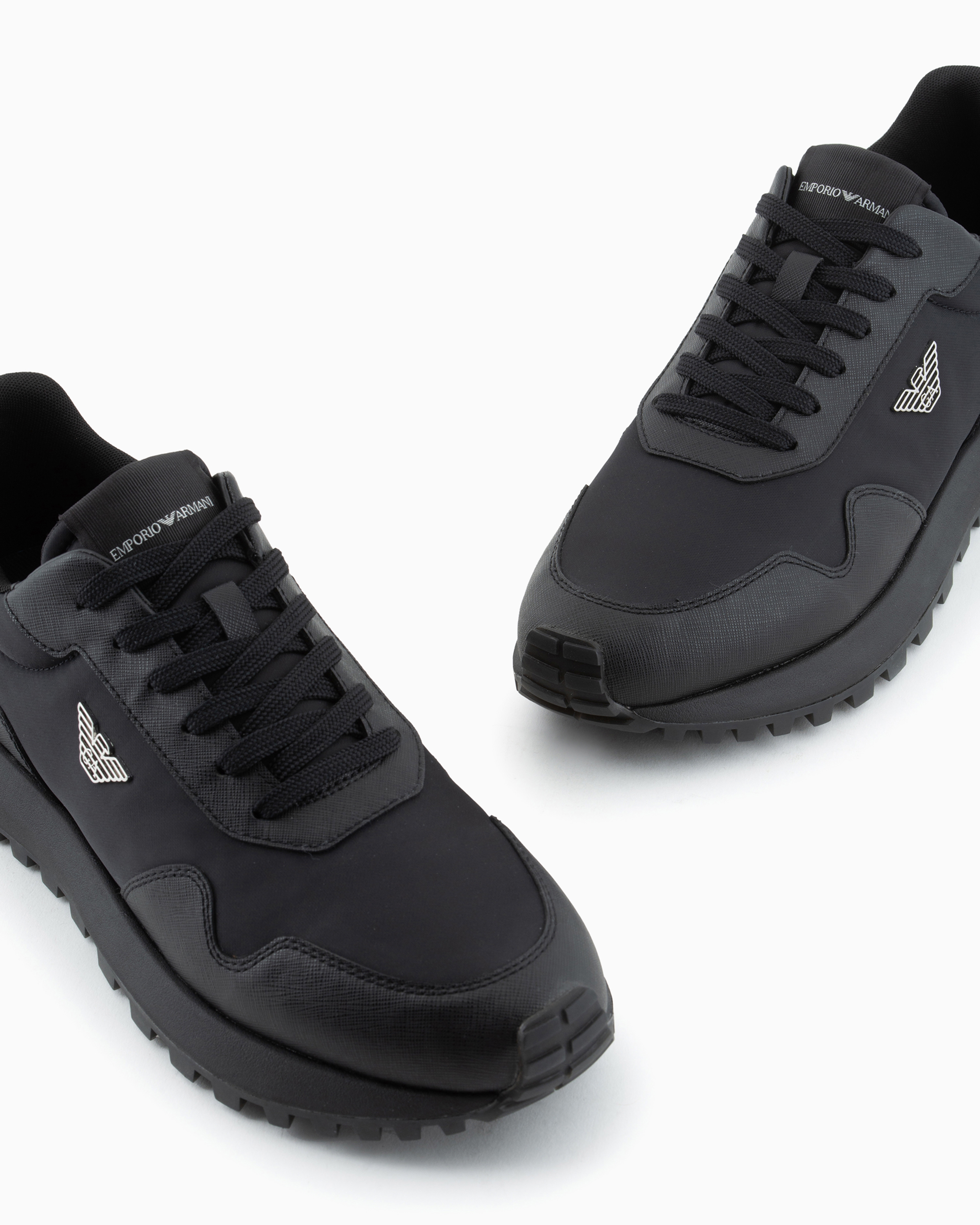 Emporio Armani Asv Recycled Nylon Sneakers With Regenerated Saffiano Details In Black