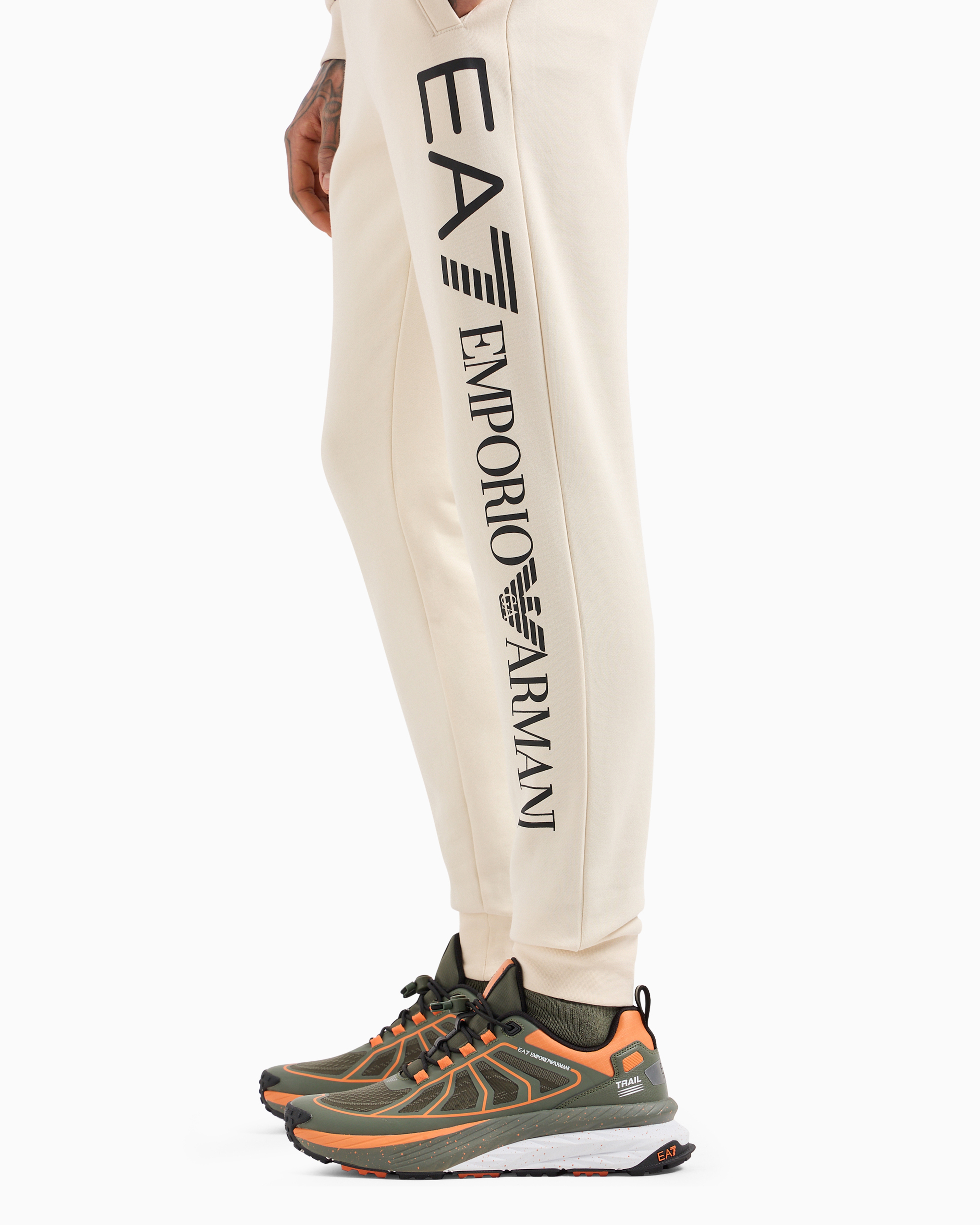 Shop Ea7 Logo Series Cotton Joggers In Beige