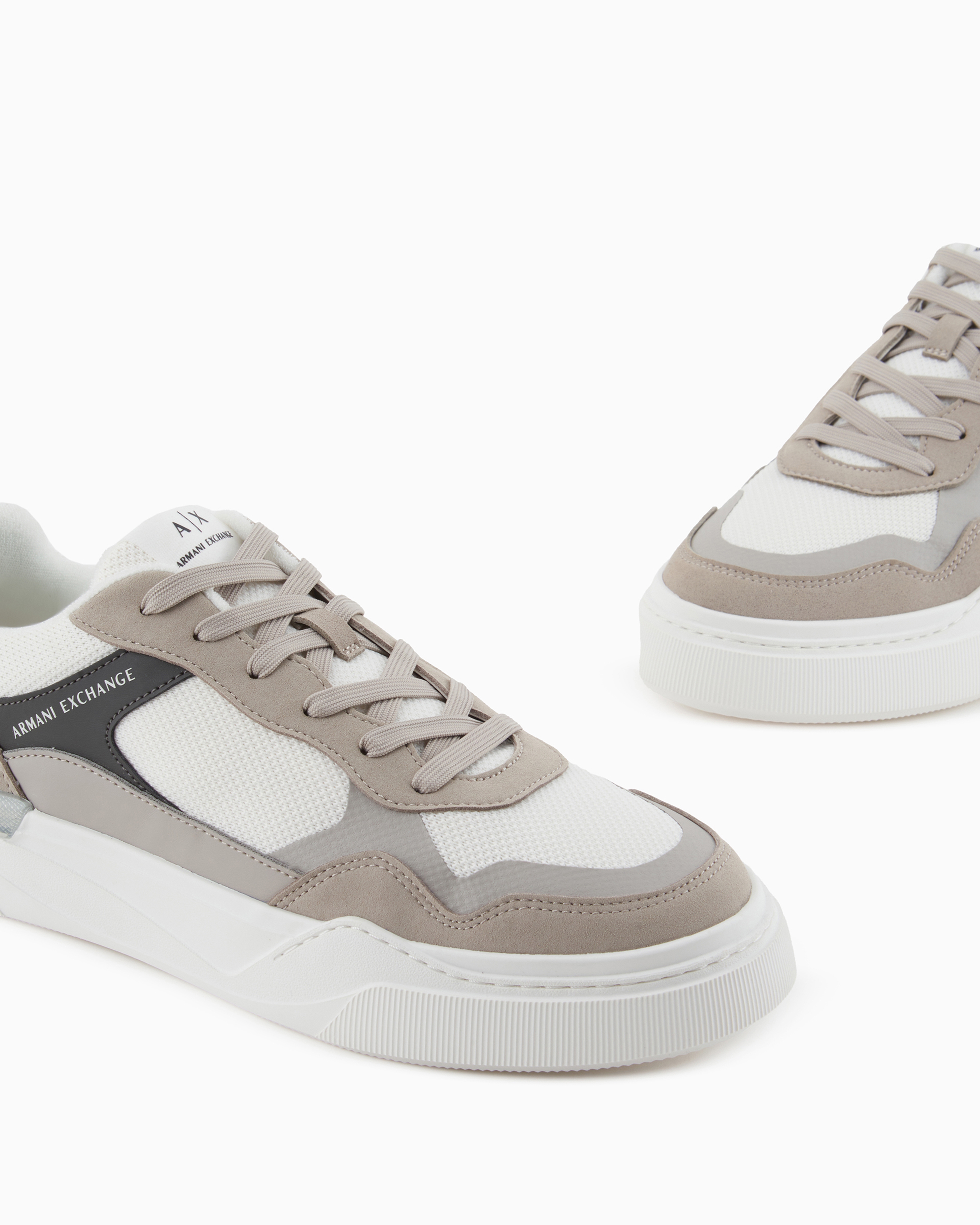 Shop Armani Exchange Sneakers With Laces In Combined Material In Beige