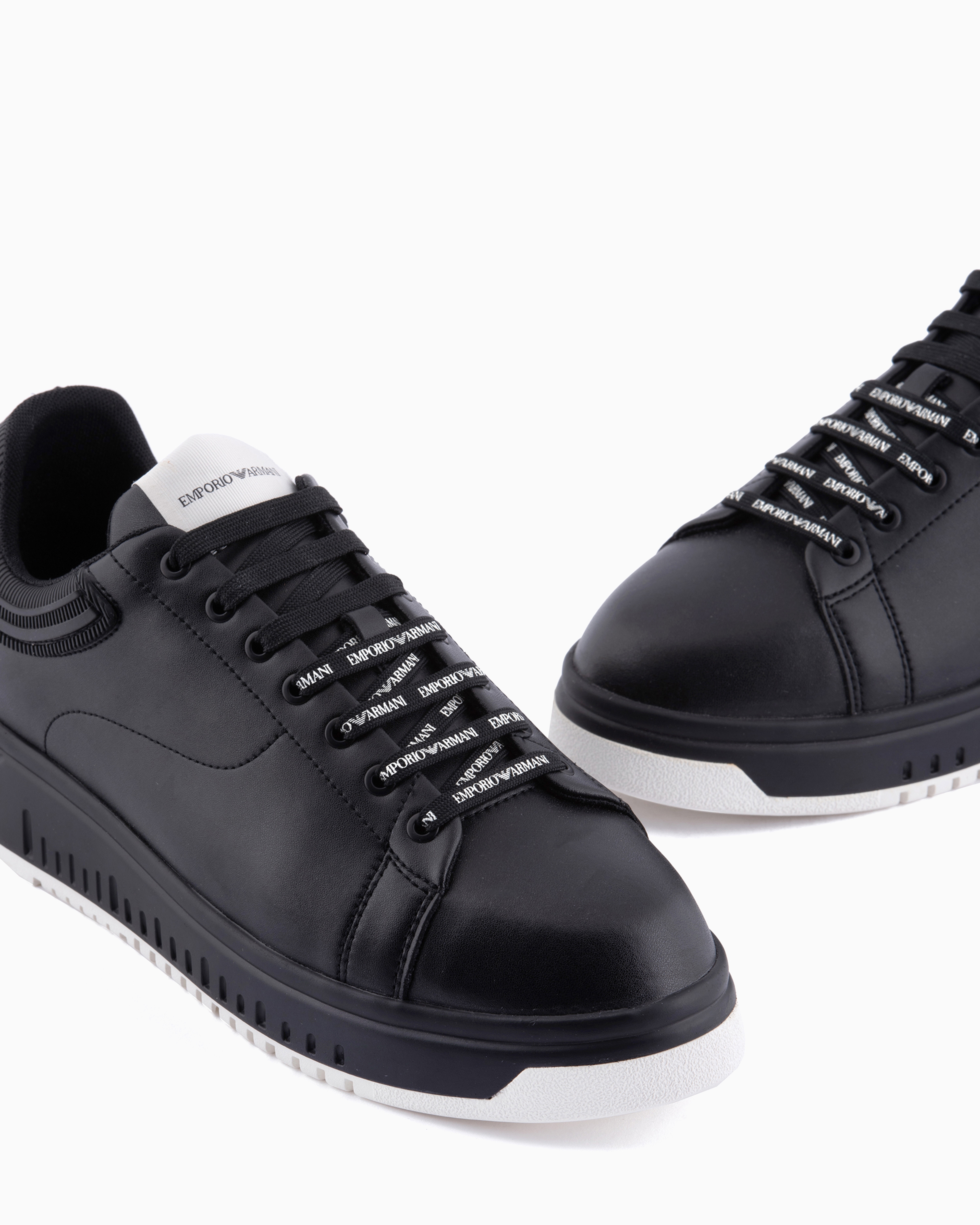 EMPORIO ARMANI LEATHER SNEAKERS WITH RUBBER BACK KNURLED SOLE 