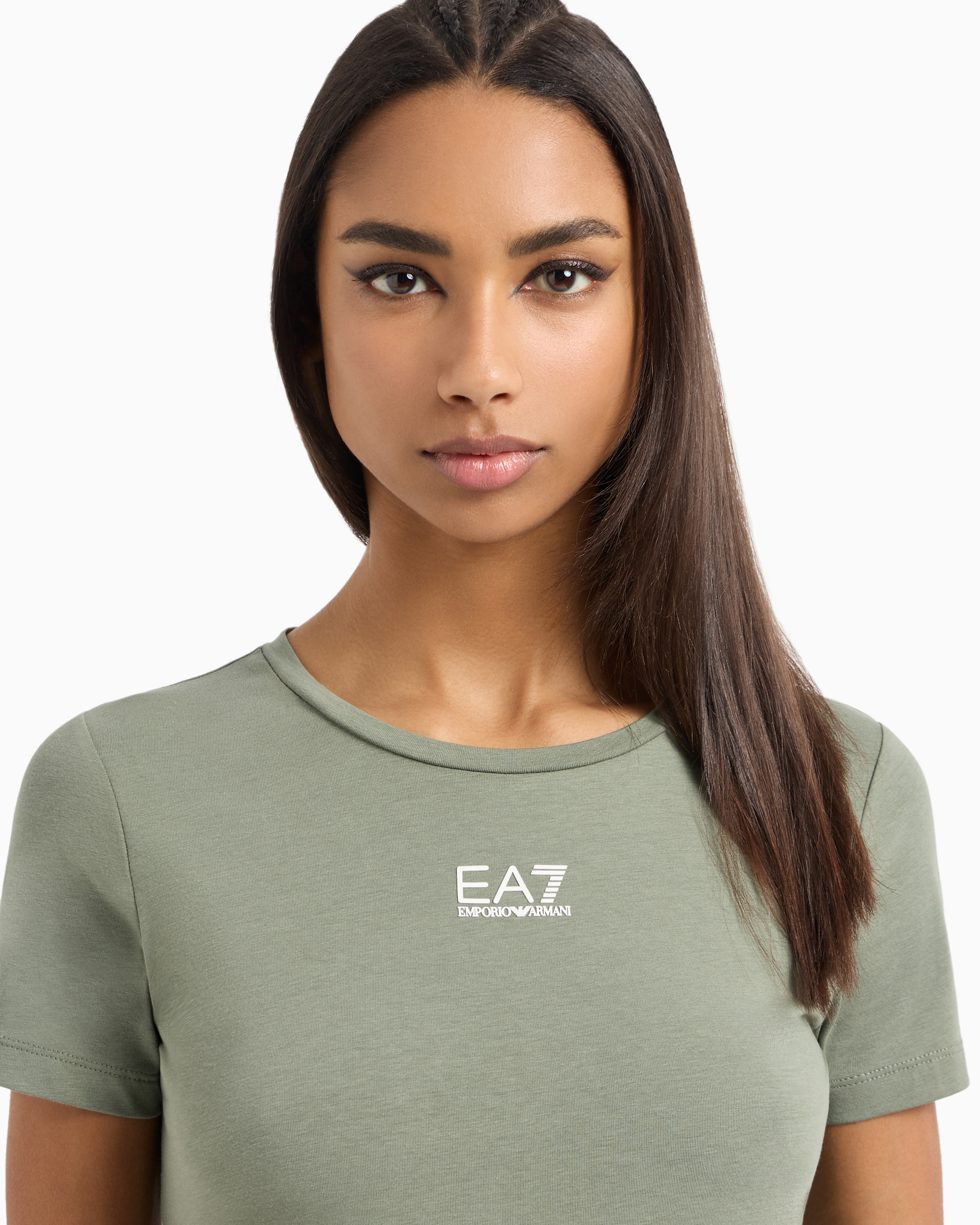 Shop Ea7 Logo Series Stretch Cotton And Modal T-shirt In Hellgrün