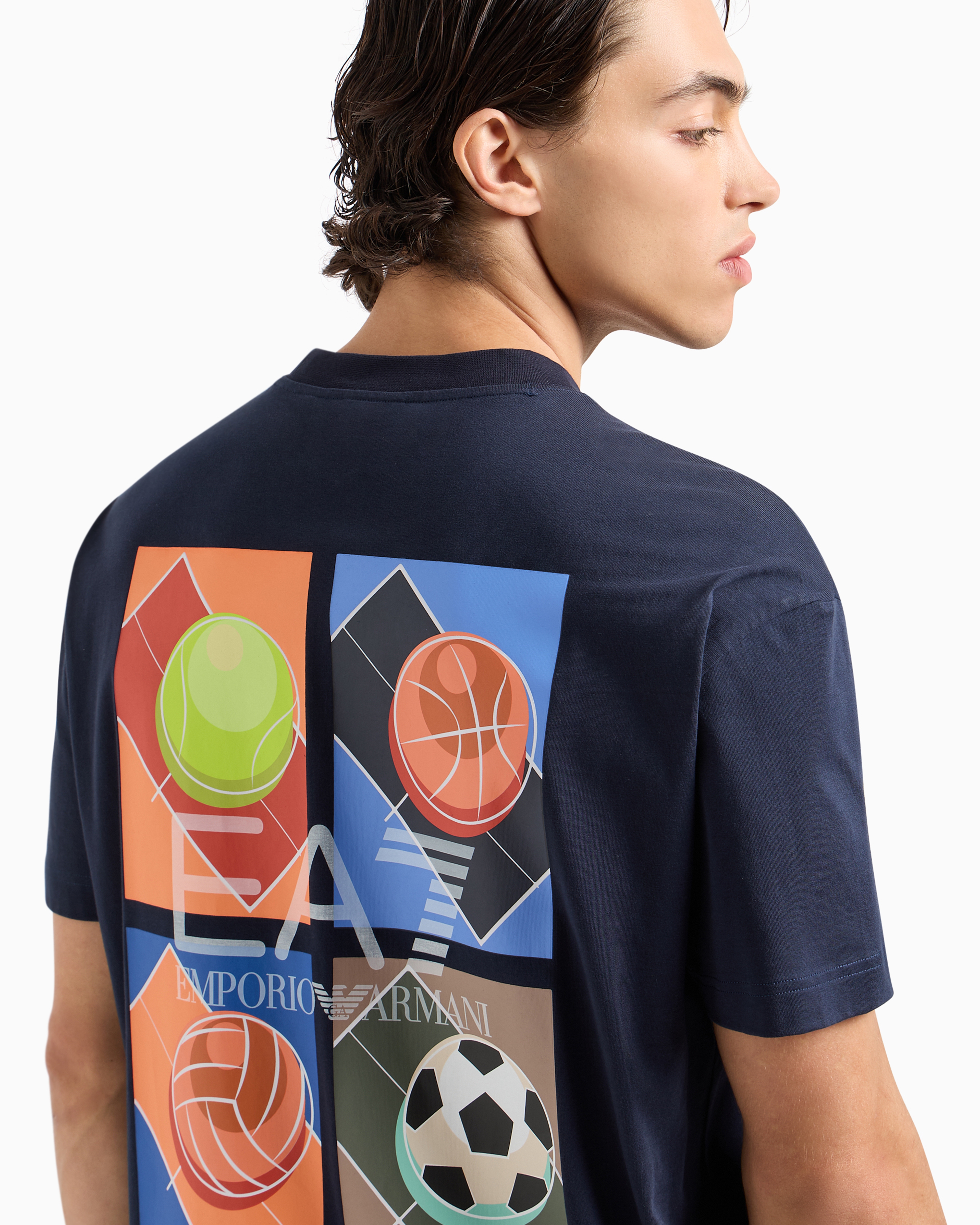 Shop Ea7 Graphic Series Cotton Crew-neck T-shirt In Navy_blue