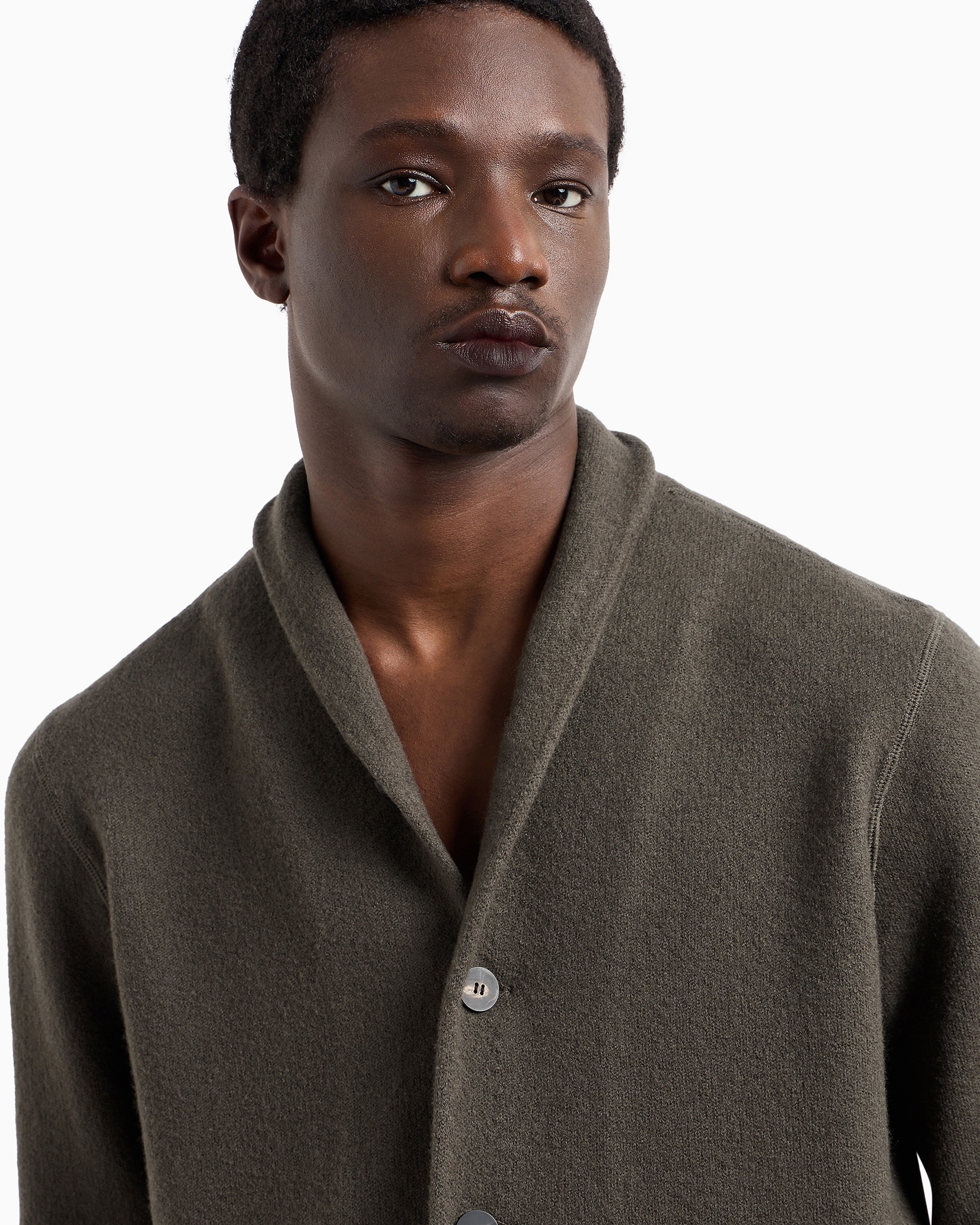 Emporio Armani Official Store Veste En Maille Rase De Laine Vierge Icon In Marron