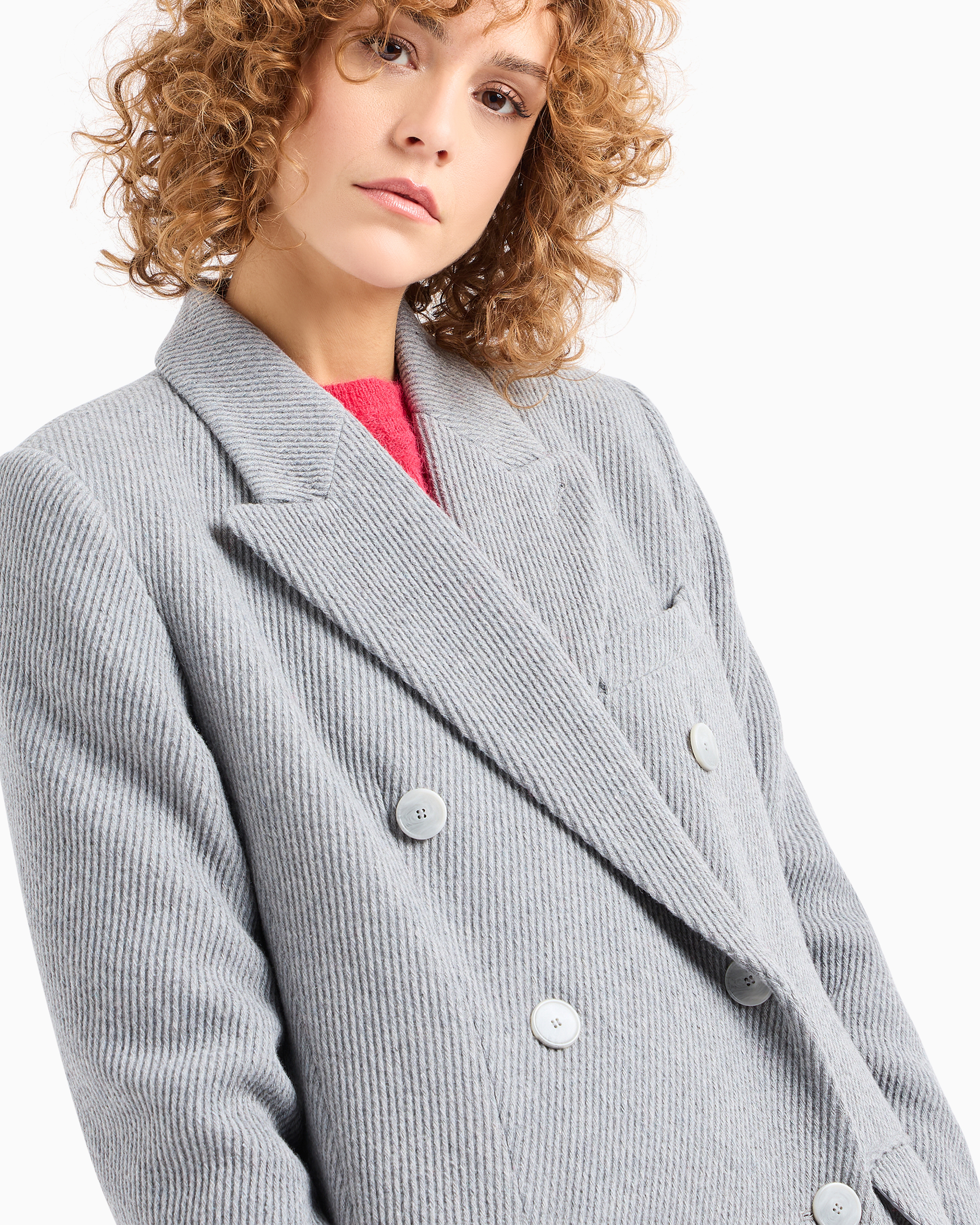Emporio Armani Official Store Double-breasted Wool Blend Cover Fabric Coat In Gris